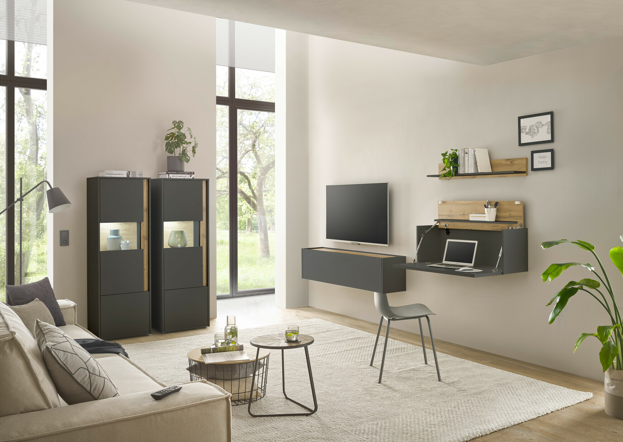 Komplet za dnevno sobo Elbsori 136 (Antracit + Wotan hrast)