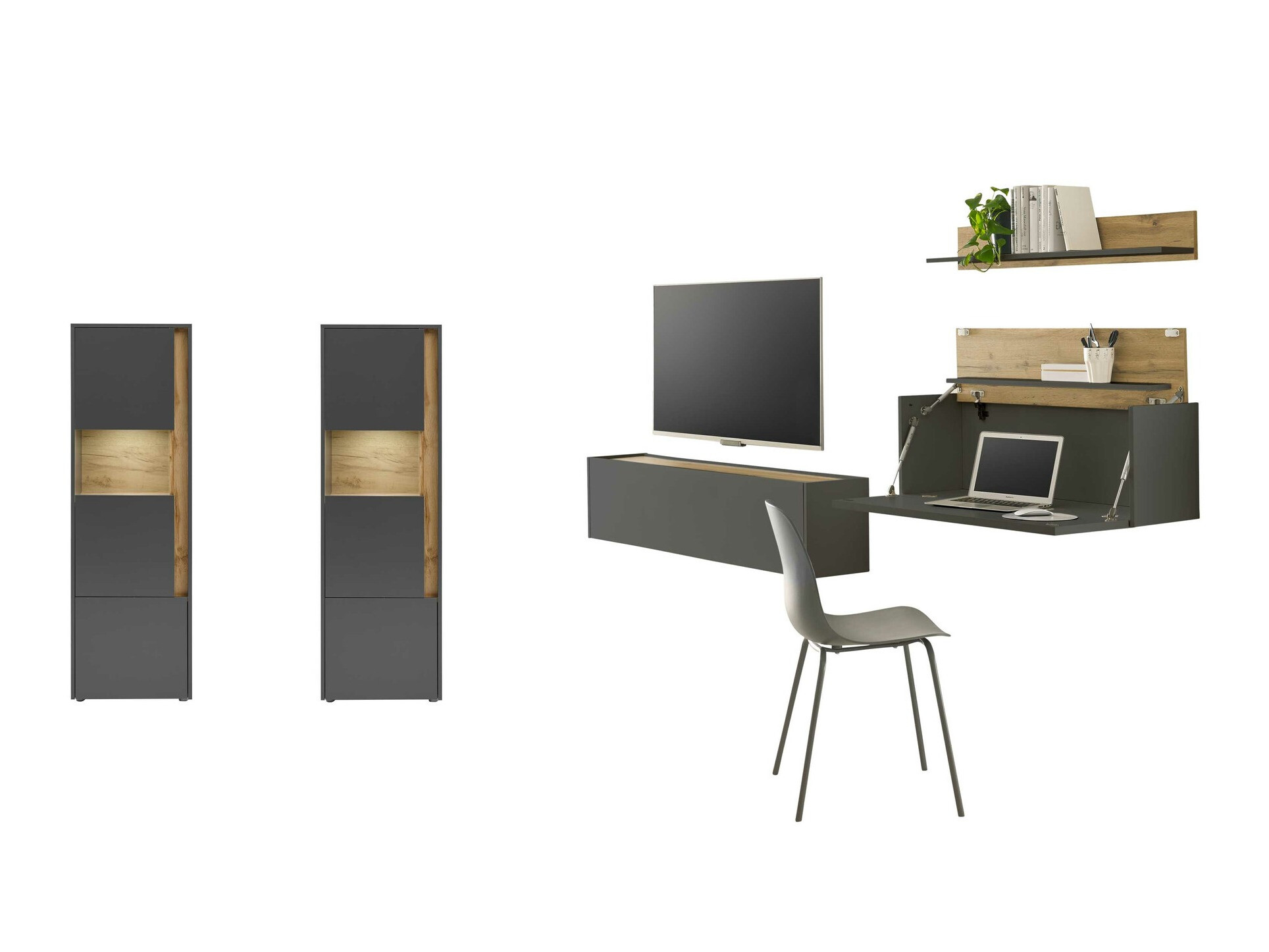 Komplet za dnevno sobo Elbsori 136 (Antracit + Wotan hrast)