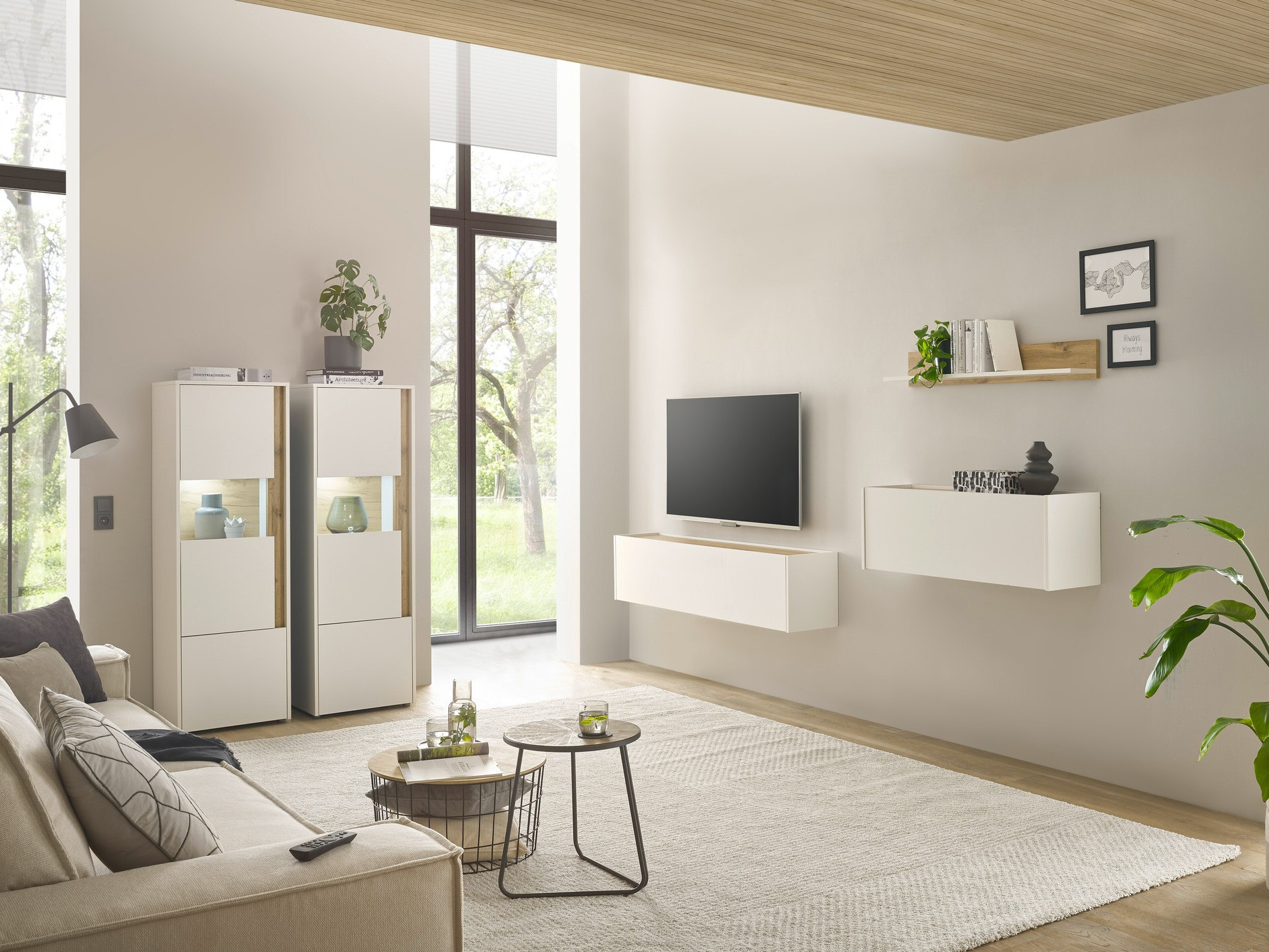 Komplet za dnevno sobo Elbsori 136 (Bela + Wotan hrast)