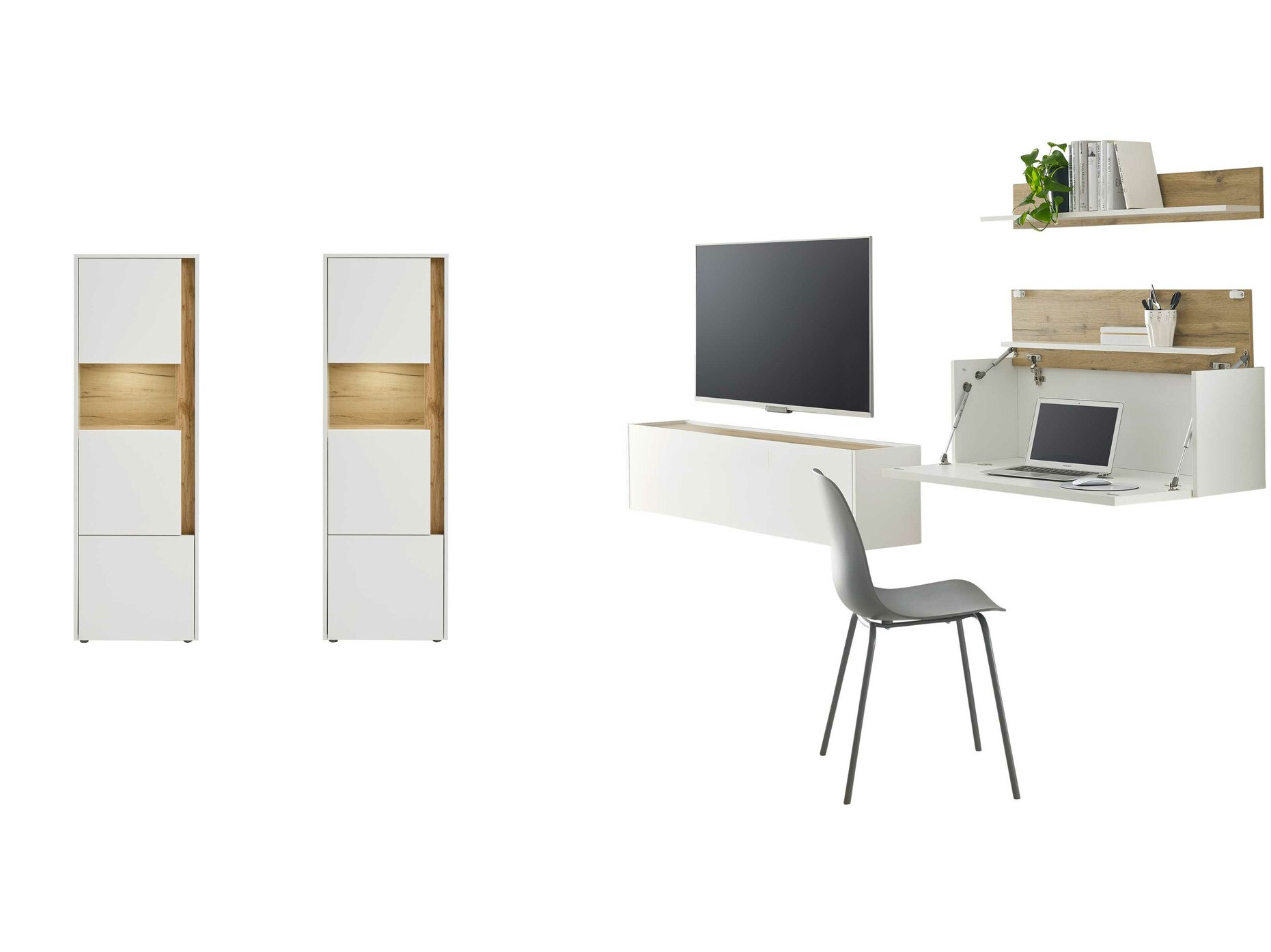 Komplet za dnevno sobo Elbsori 136 (Bela + Wotan hrast)