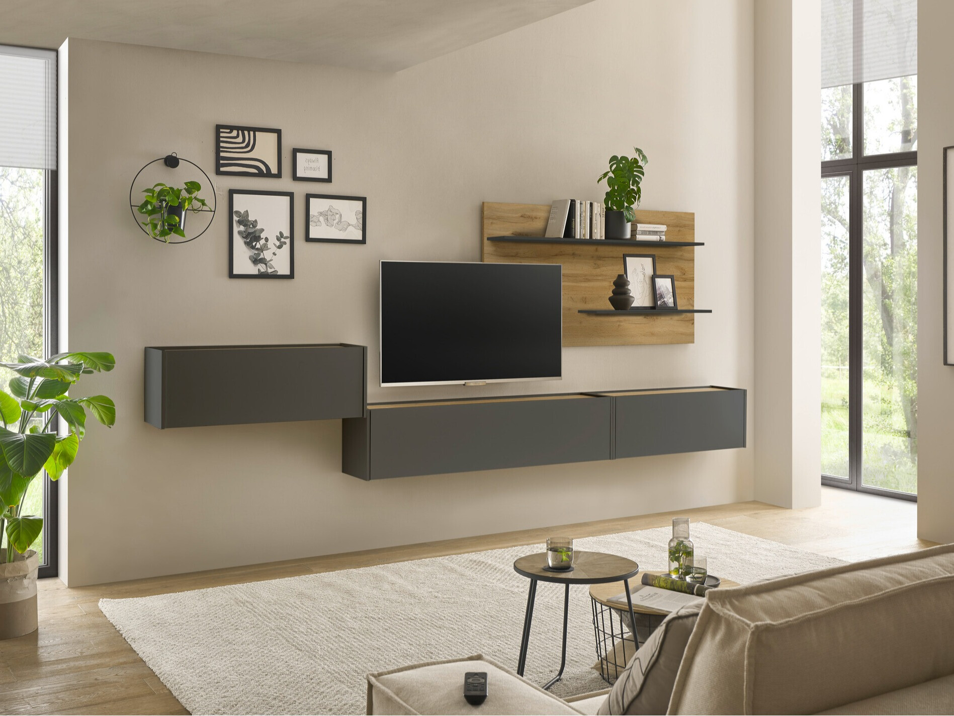 Komplet za dnevno sobo Elbsori 137 (Antracit + Wotan hrast)