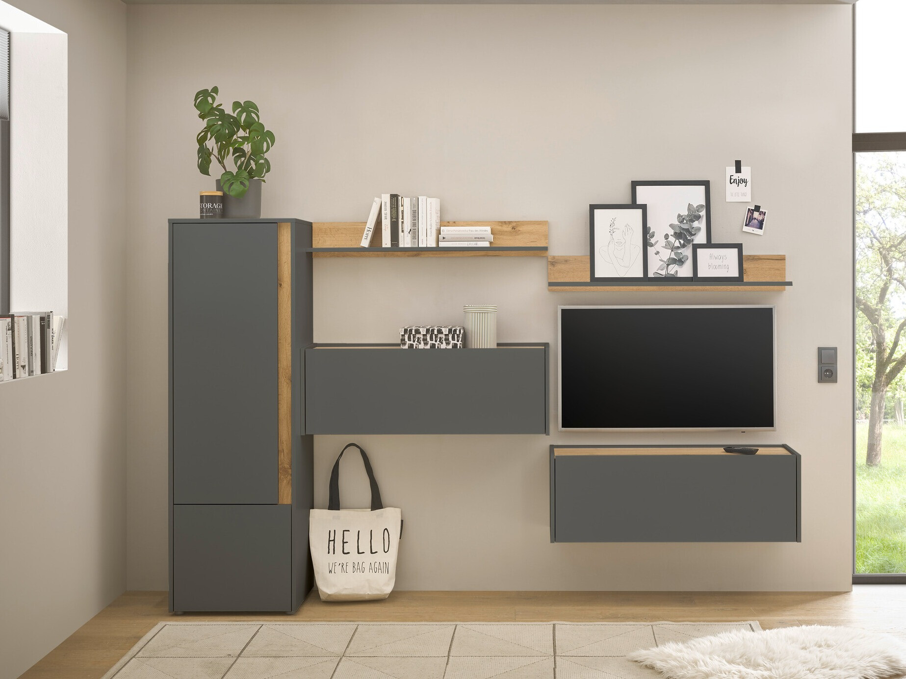 Komplet za dnevno sobo Elbsori 138 (Antracit + Wotan hrast)