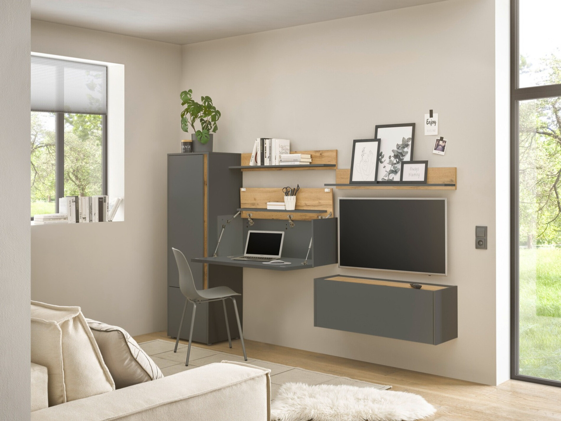 Komplet za dnevno sobo Elbsori 138 (Antracit + Wotan hrast)