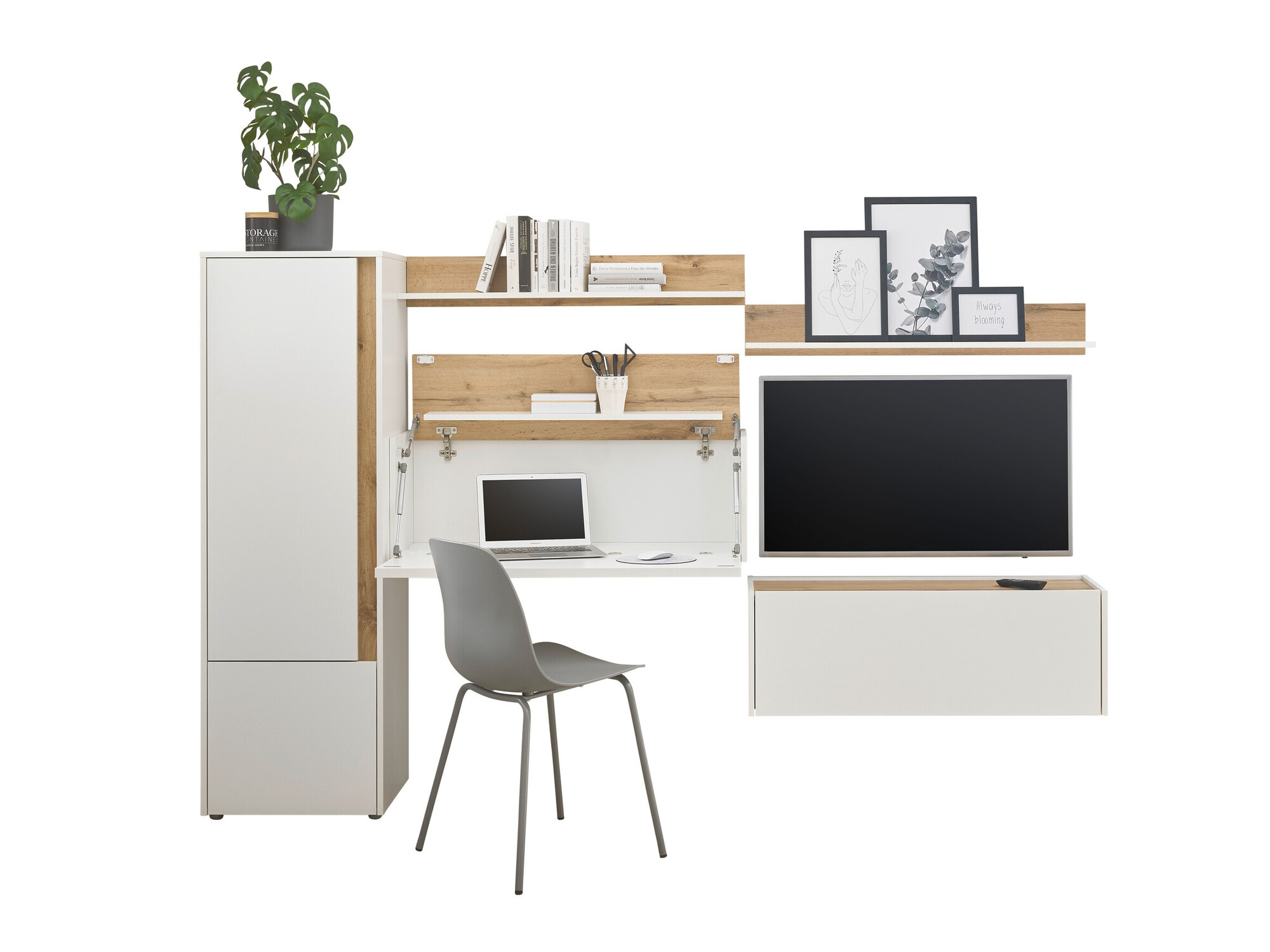 Komplet za dnevno sobo Elbsori 138 (Bela + Wotan hrast)