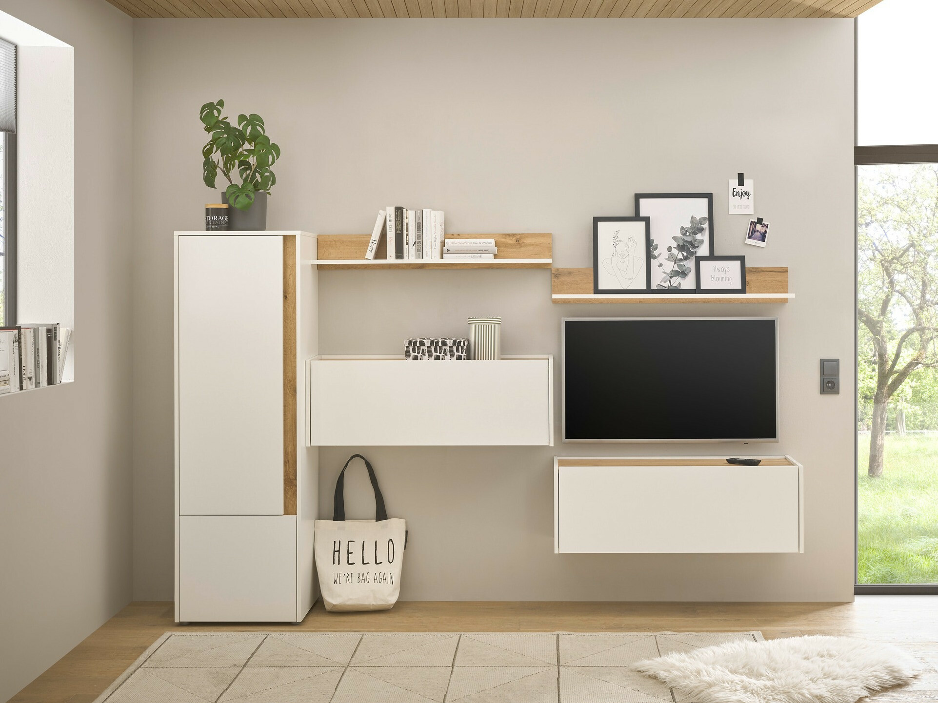 Komplet za dnevno sobo Elbsori 138 (Bela + Wotan hrast)