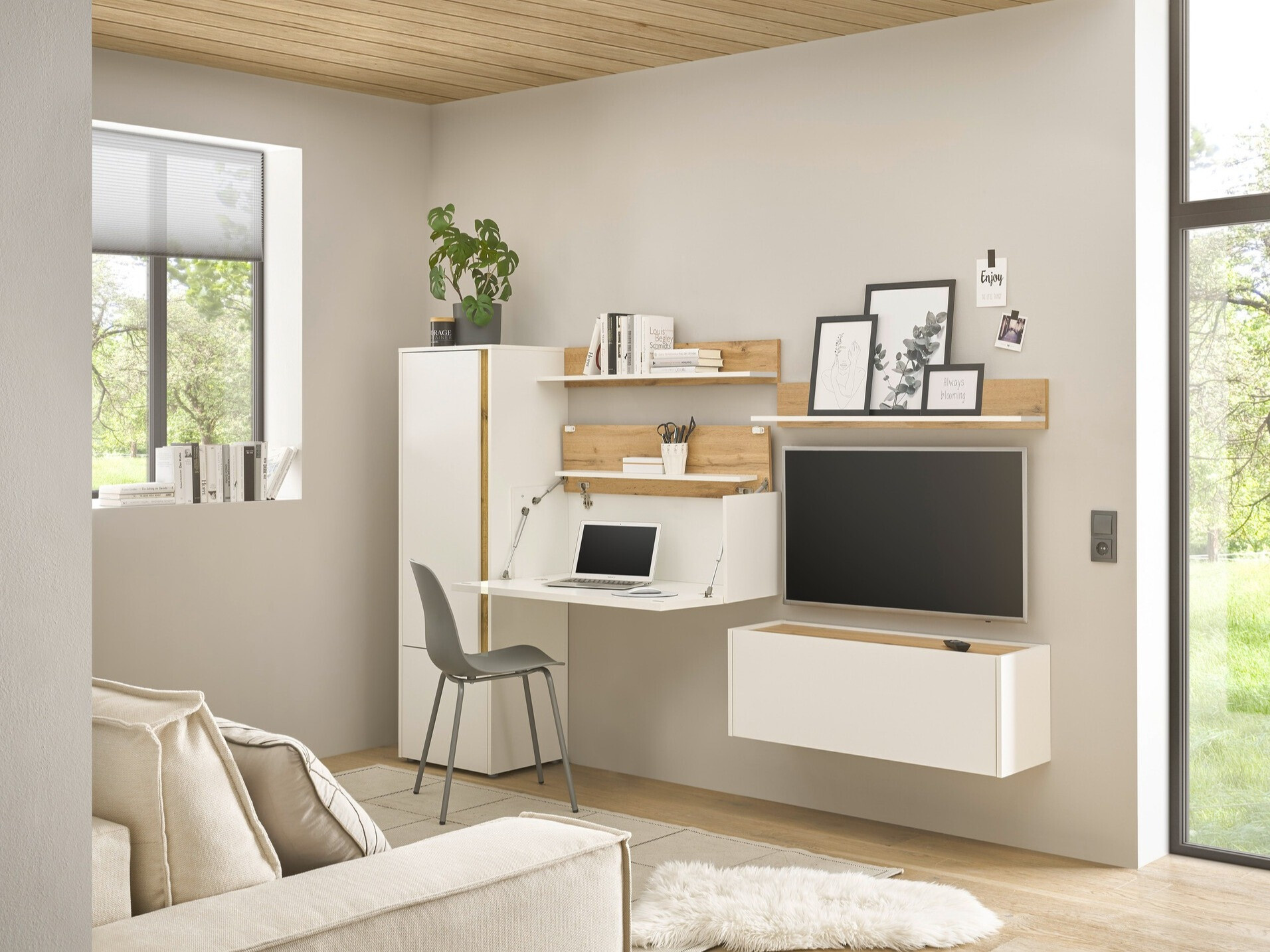 Komplet za dnevno sobo Elbsori 138 (Bela + Wotan hrast)