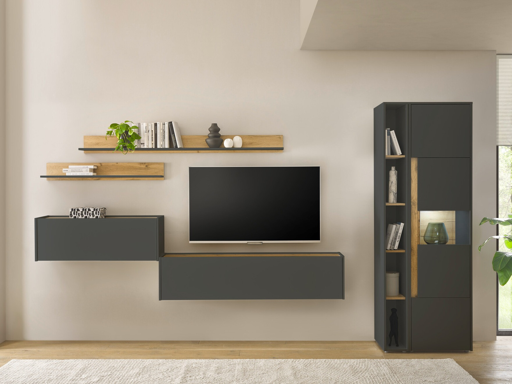 Komplet za dnevno sobo Elbsori 140 (Antracit + Wotan hrast)