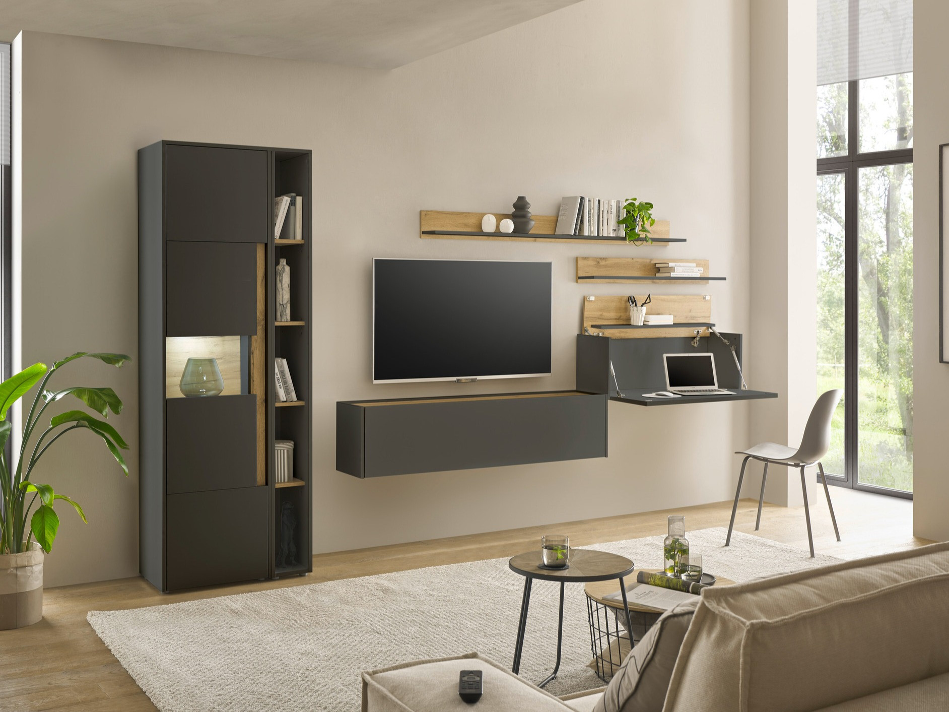 Komplet za dnevno sobo Elbsori 140 (Antracit + Wotan hrast)