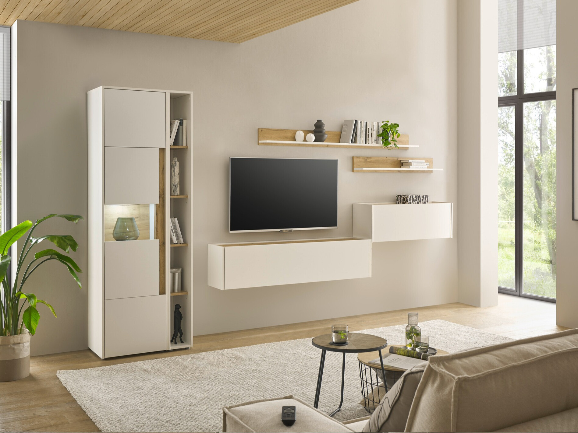 Komplet za dnevno sobo Elbsori 140 (Bela + Wotan hrast)