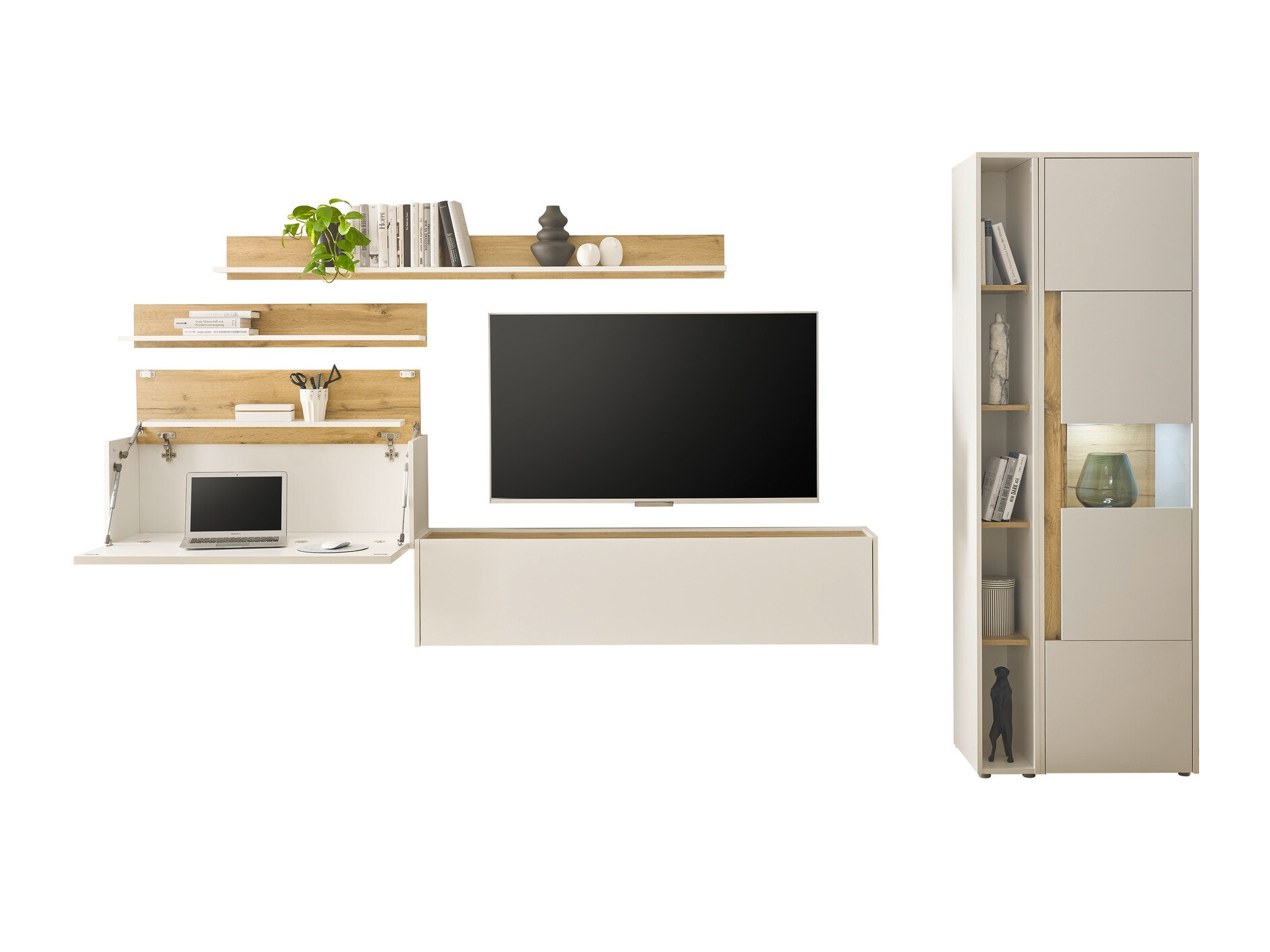 Komplet za dnevno sobo Elbsori 140 (Bela + Wotan hrast)