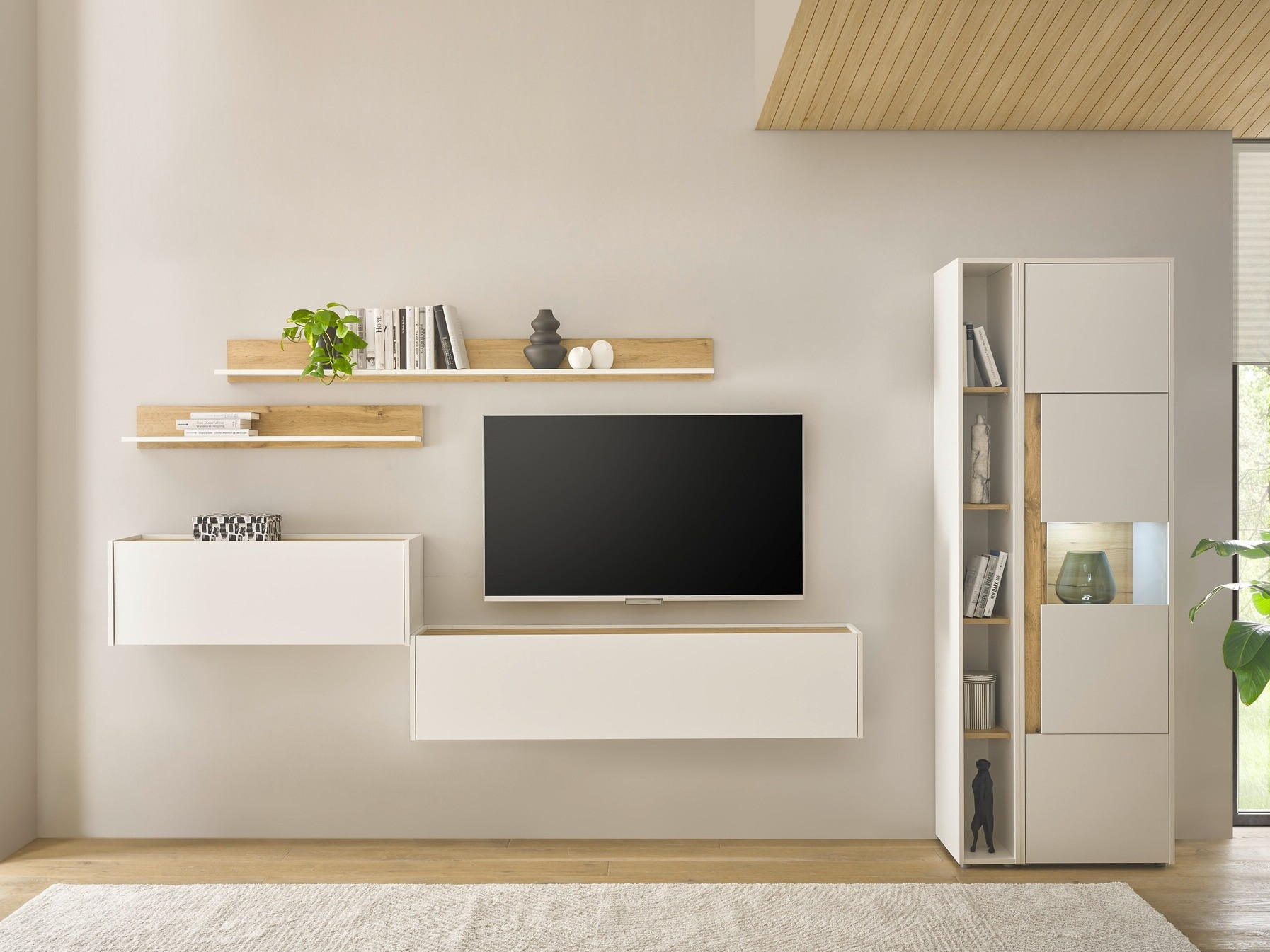 Komplet za dnevno sobo Elbsori 140 (Bela + Wotan hrast)