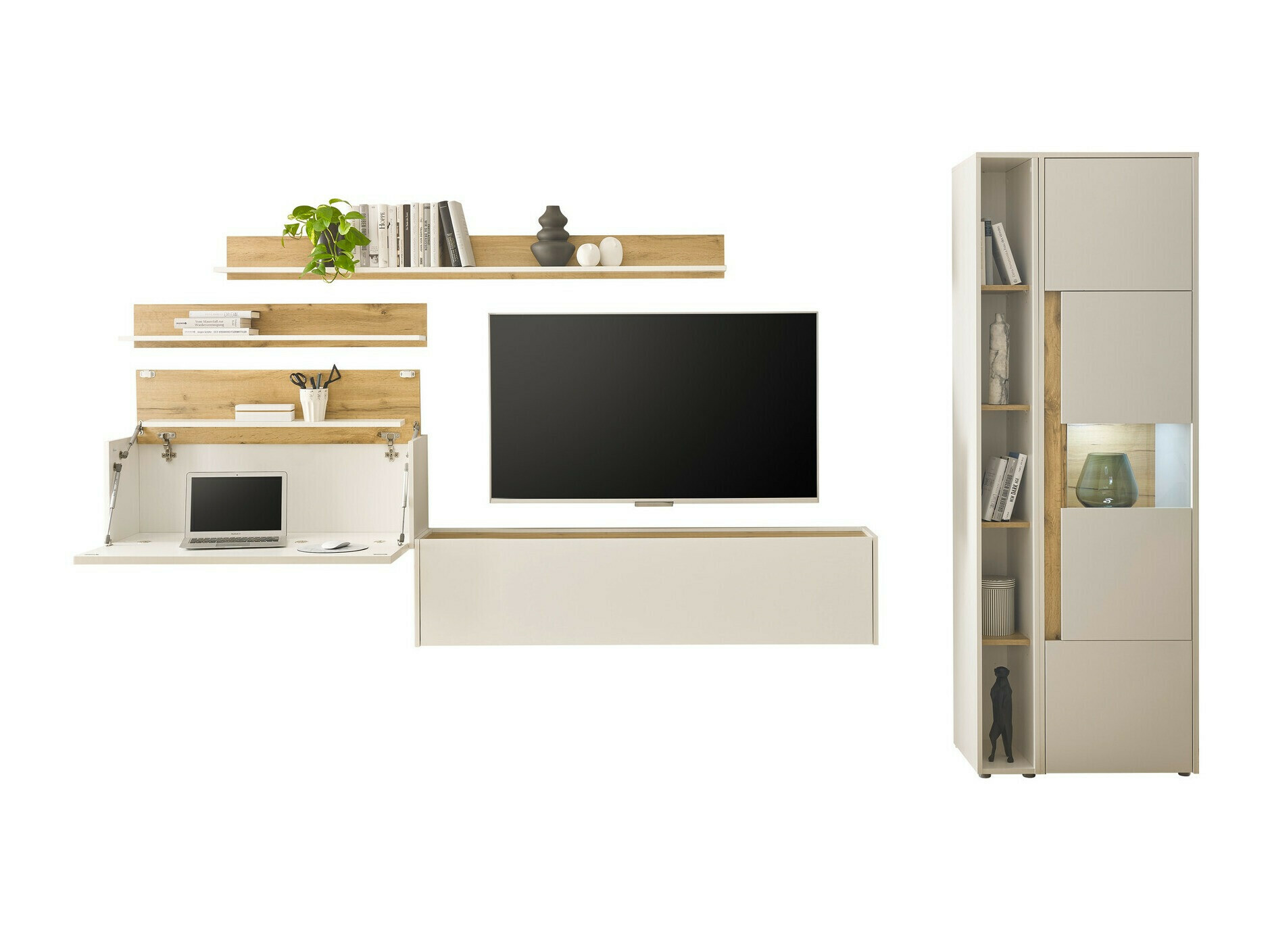 Komplet za dnevno sobo Elbsori 140 (Bela + Wotan hrast)