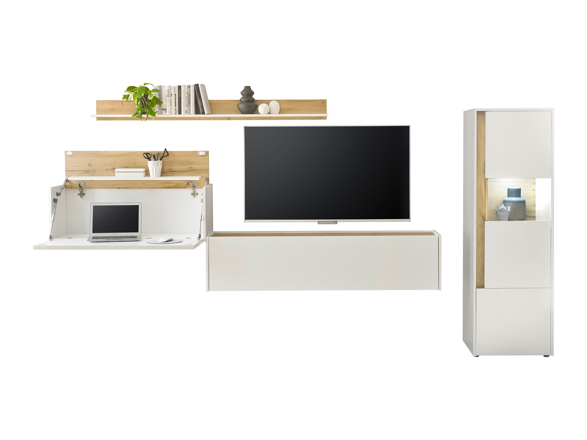 Komplet za dnevno sobo Elbsori 141 (Bela + Wotan hrast)