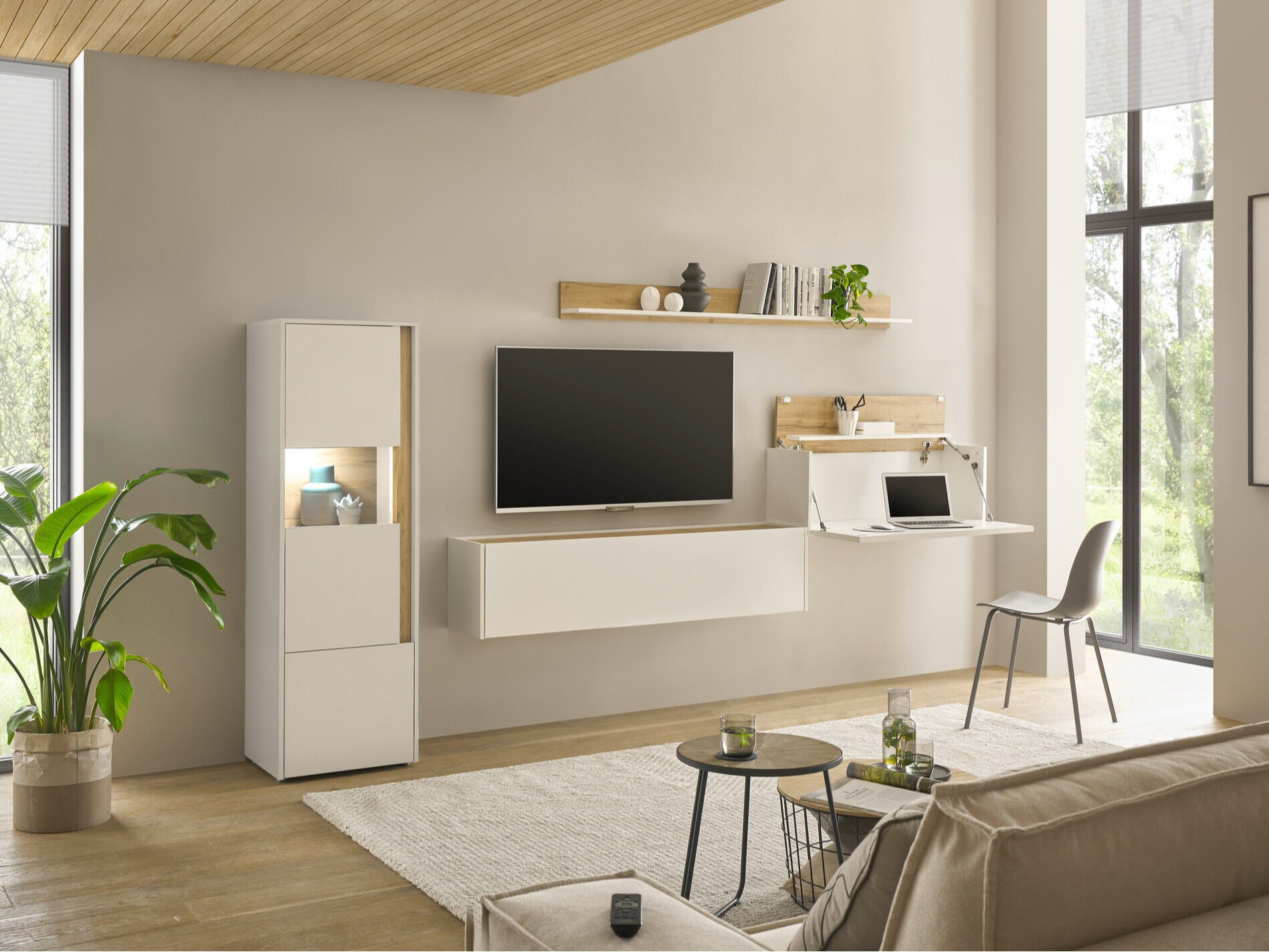 Komplet za dnevno sobo Elbsori 141 (Bela + Wotan hrast)