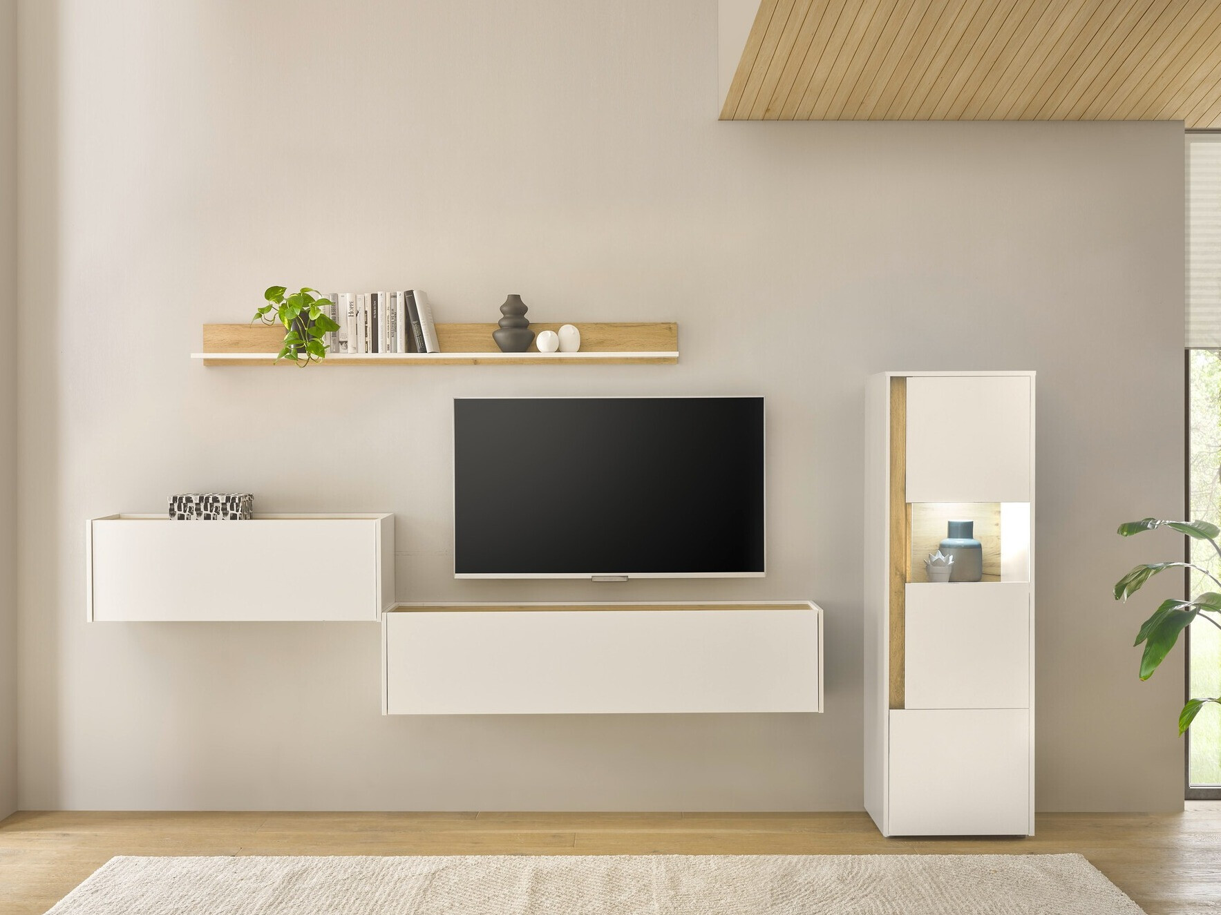 Komplet za dnevno sobo Elbsori 141 (Bela + Wotan hrast)