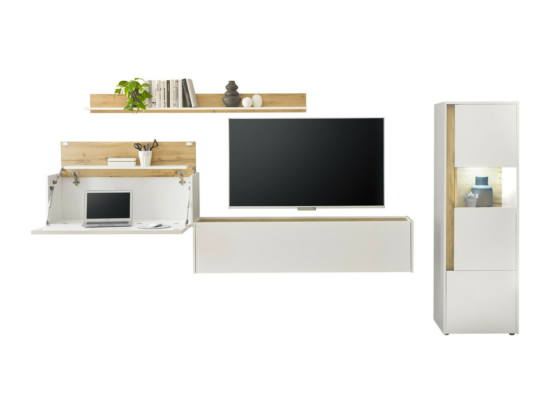 Komplet za dnevno sobo Elbsori 141 (Bela + Wotan hrast)