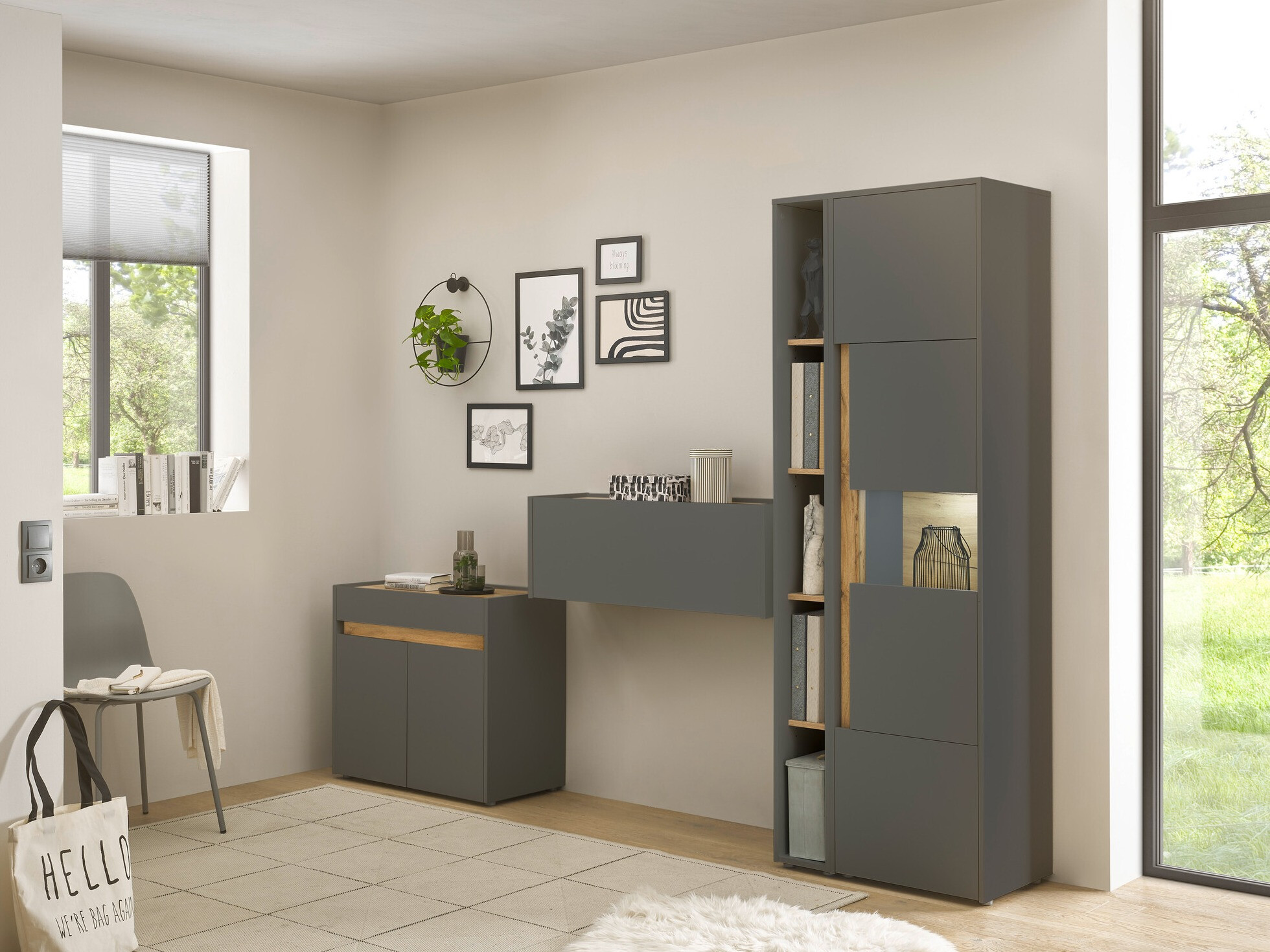 Pohištveni komplet Elbsori 139 (Antracit + Wotan hrast)