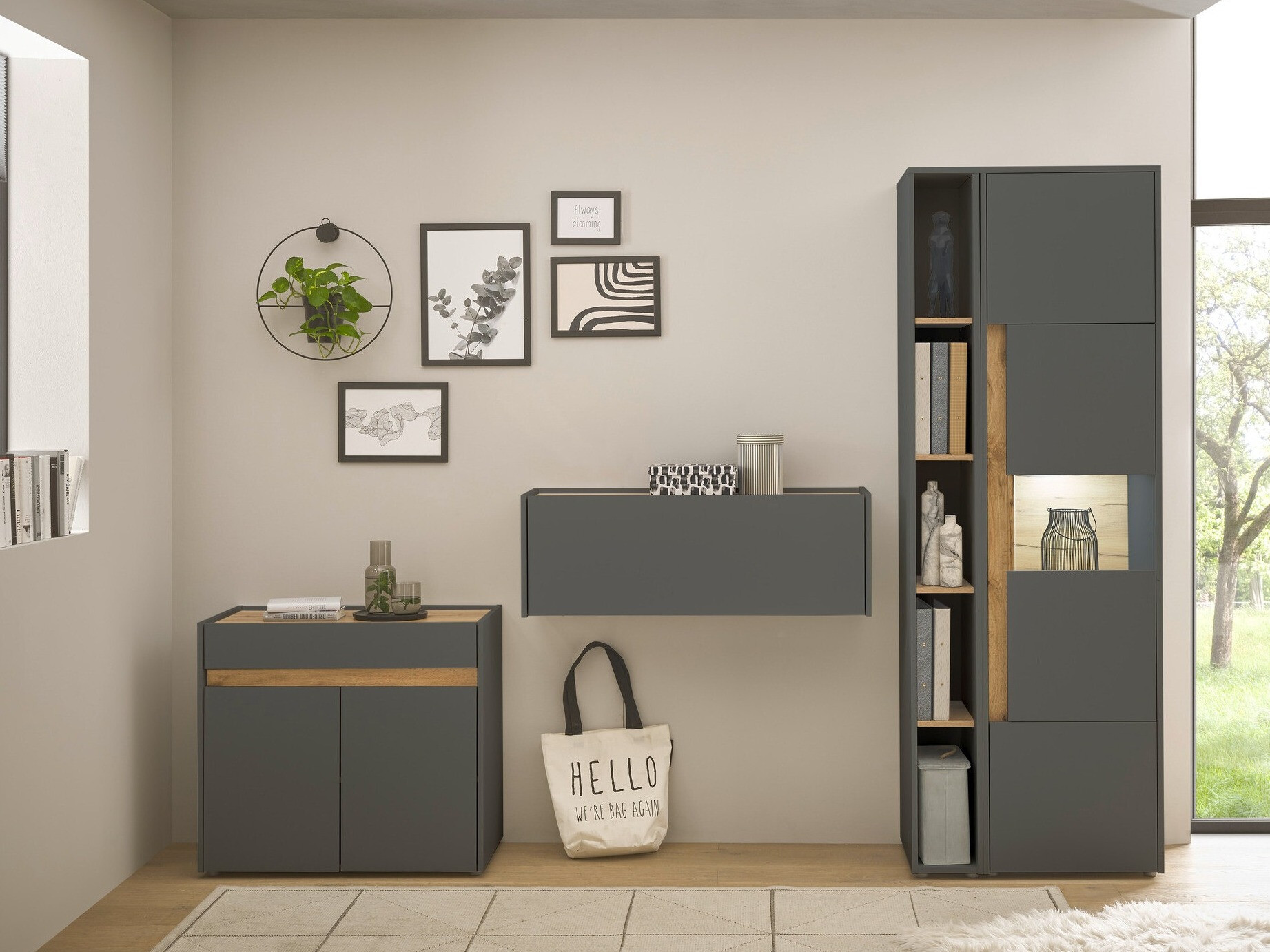 Pohištveni komplet Elbsori 139 (Antracit + Wotan hrast)