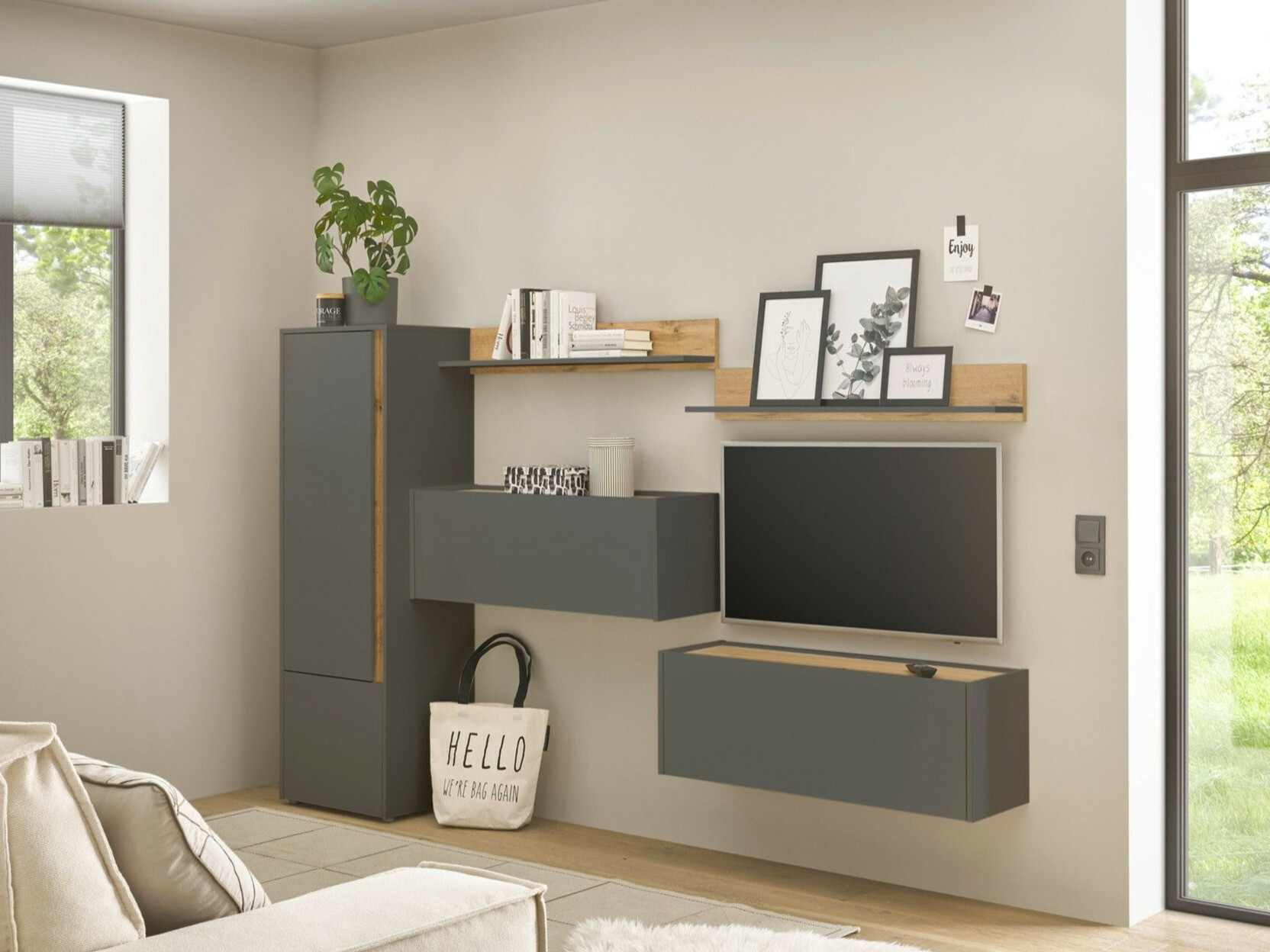 Komplet za dnevno sobo Elbsori 138 (Antracit + Wotan hrast)