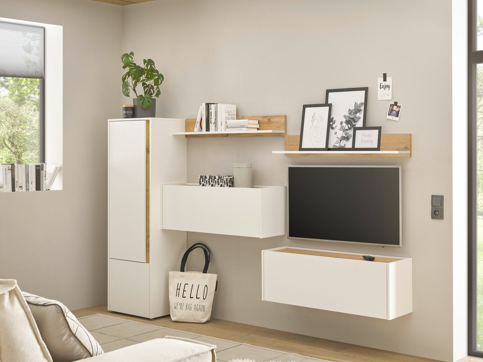 Komplet za dnevno sobo Elbsori 138 (Bela + Wotan hrast)