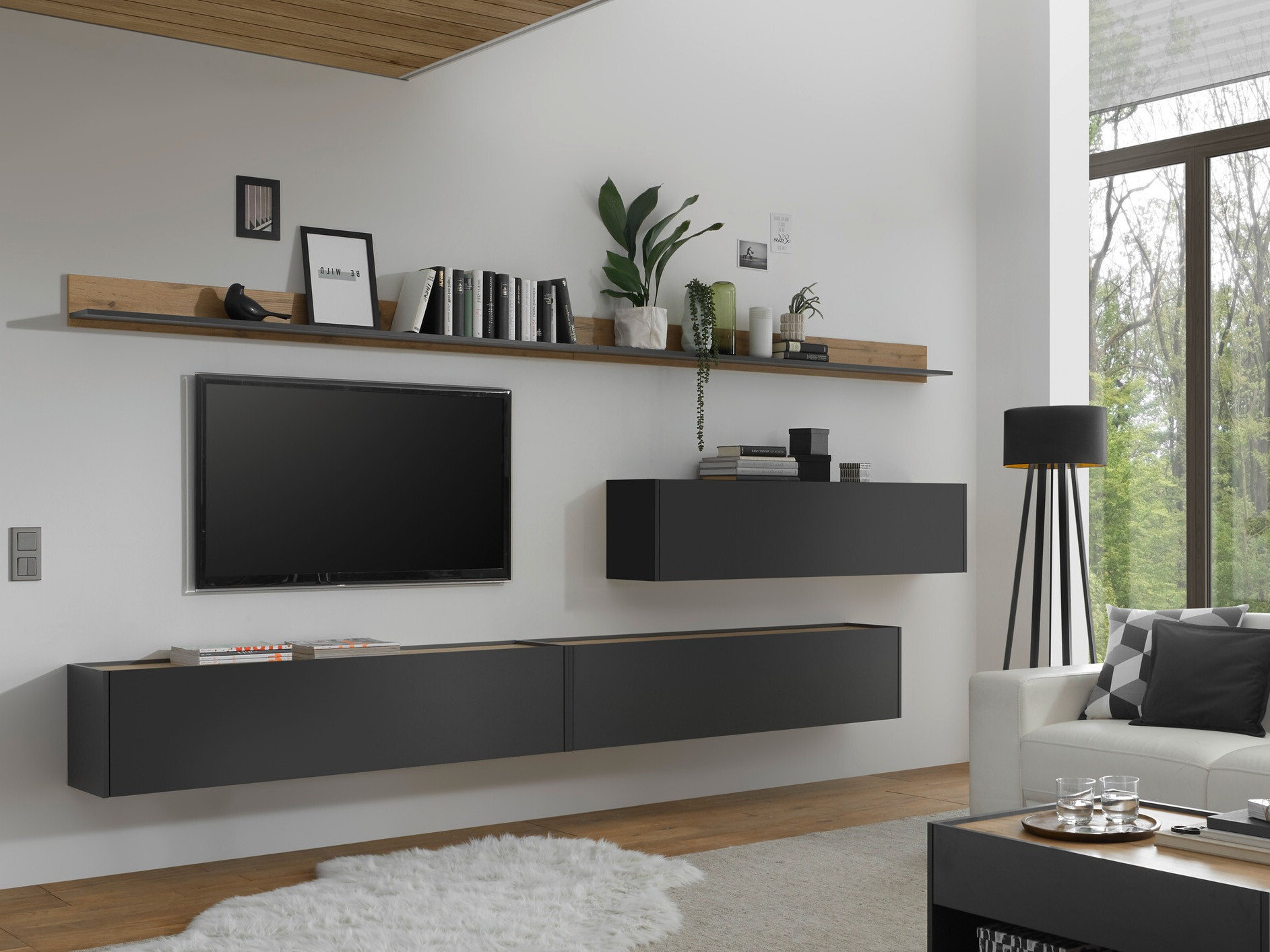 Komplet za dnevno sobo Elbsori 142 (Antracit + Wotan hrast)