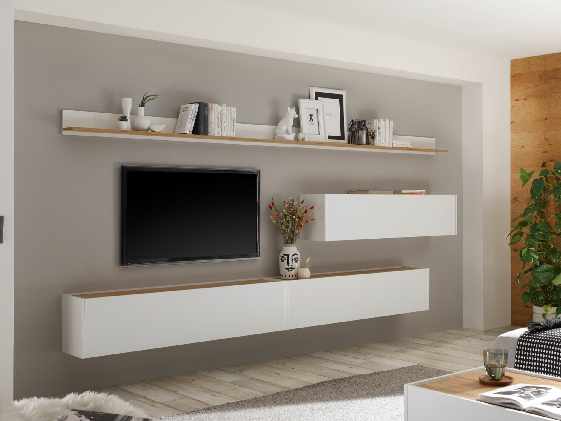 Komplet za dnevno sobo Elbsori 142 (Bela + Wotan hrast)