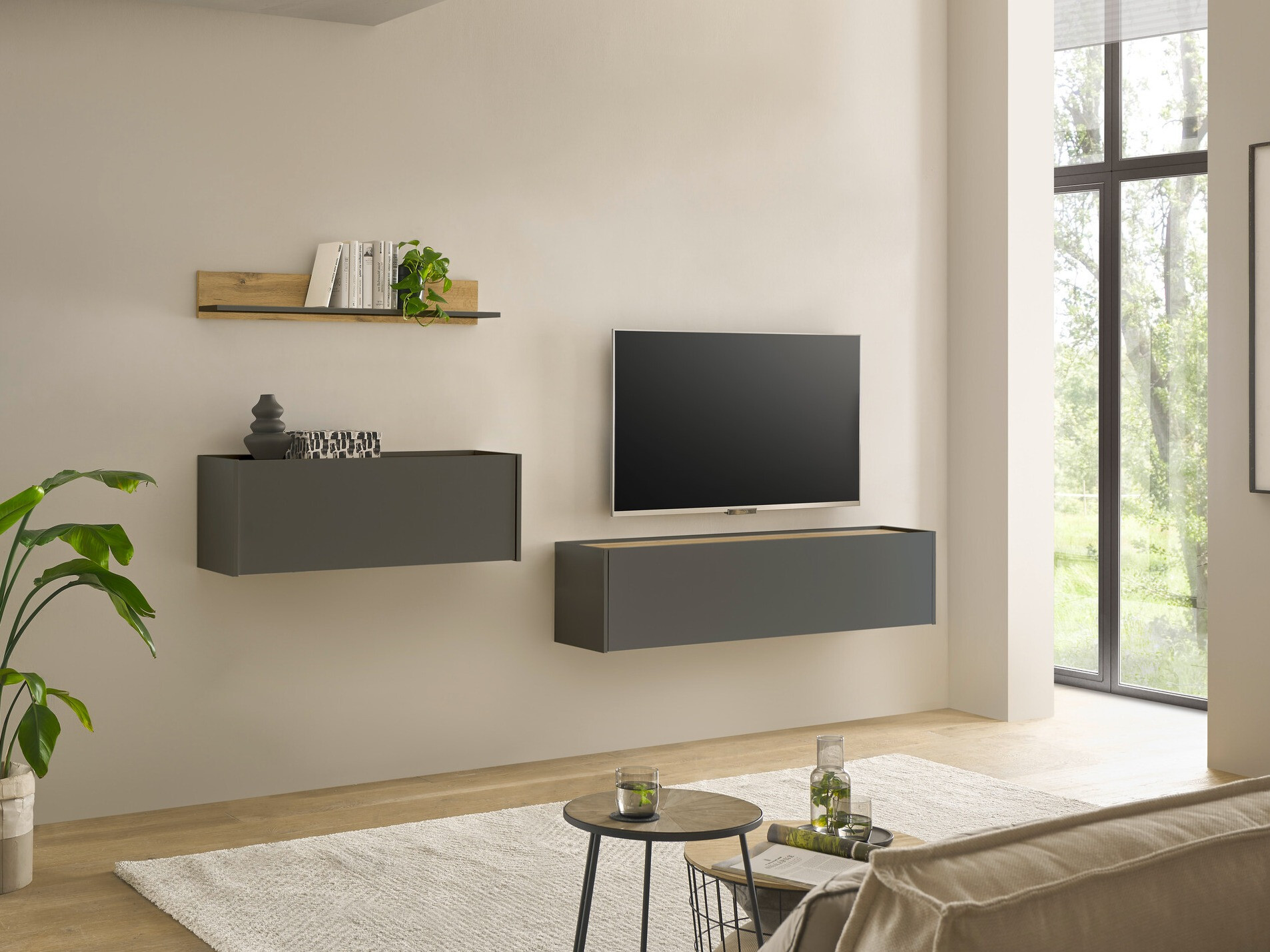 Komplet za dnevno sobo Elbsori 143 (Antracit + Wotan hrast)