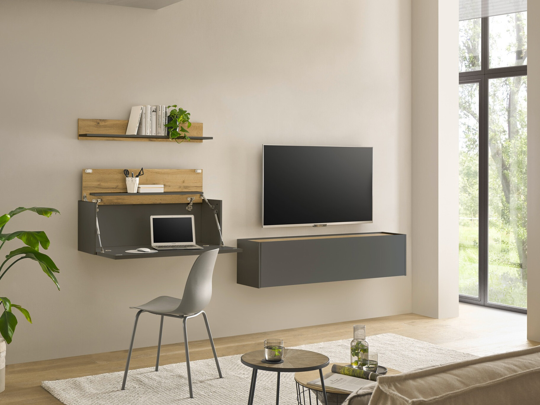 Komplet za dnevno sobo Elbsori 143 (Antracit + Wotan hrast)