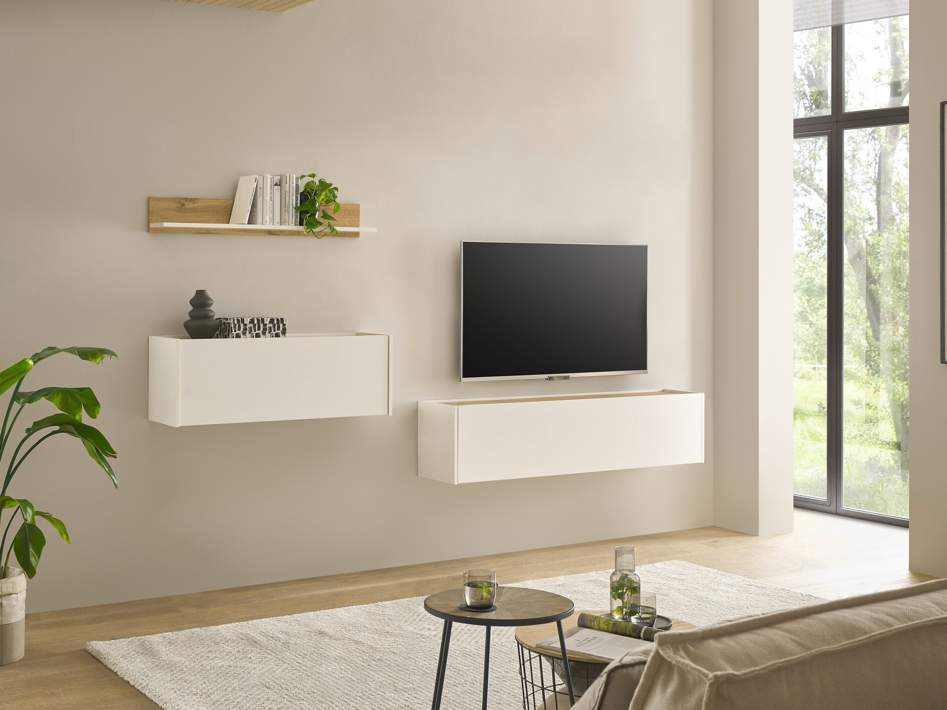 Komplet za dnevno sobo Elbsori 143 (Bela + Wotan hrast)