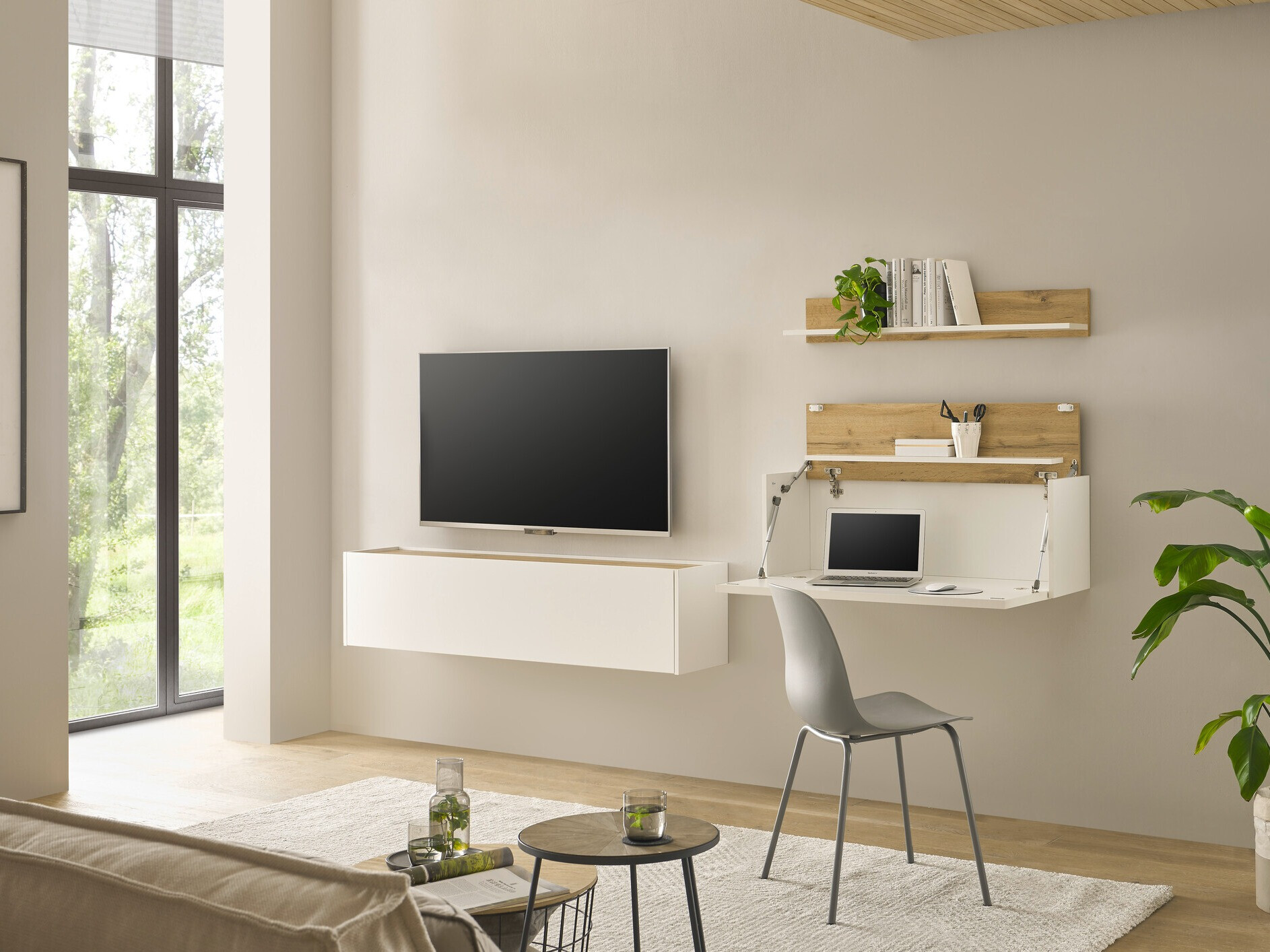 Komplet za dnevno sobo Elbsori 143 (Bela + Wotan hrast)