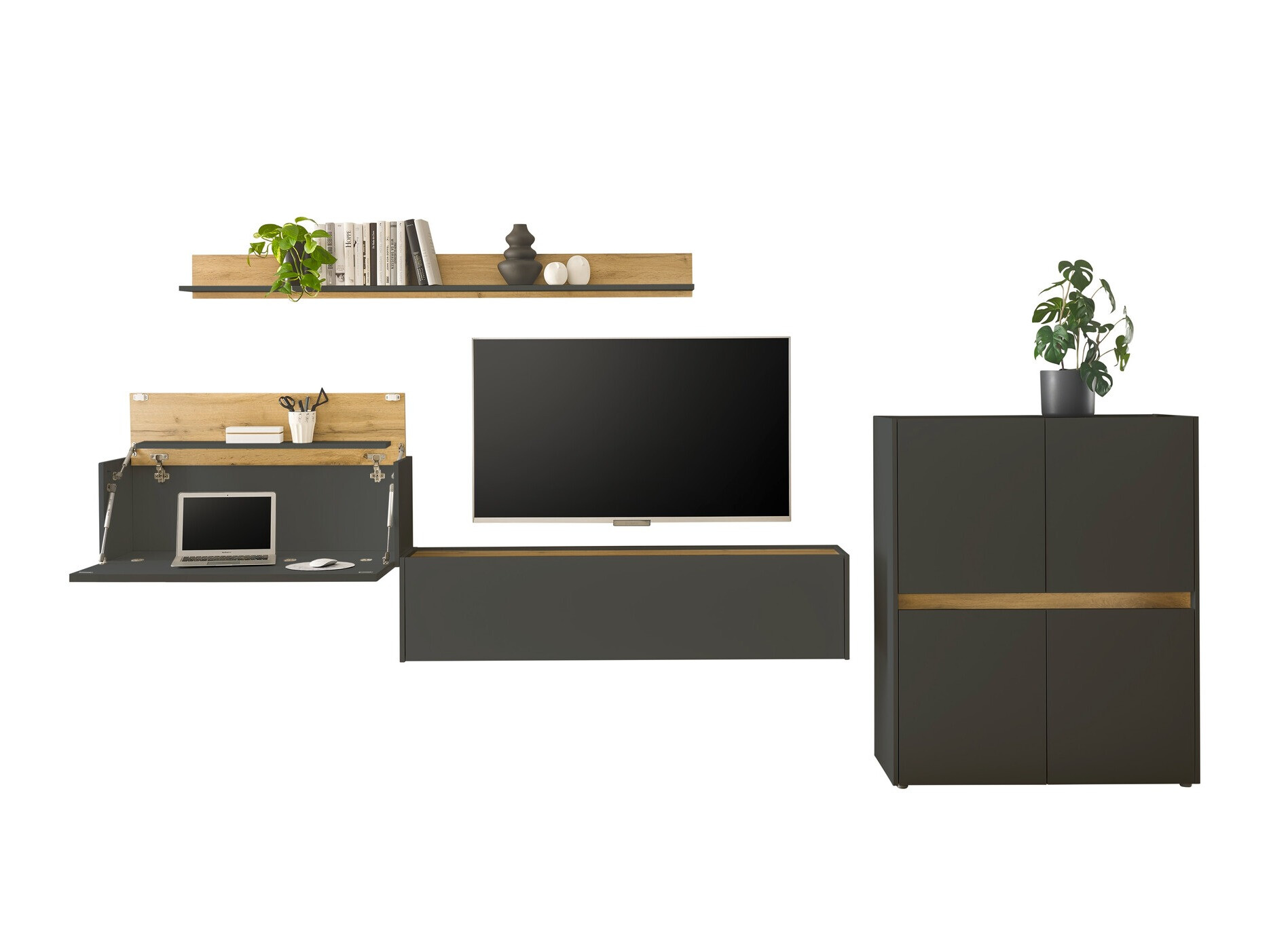 Komplet za dnevno sobo Elbsori 144 (Antracit + Wotan hrast)