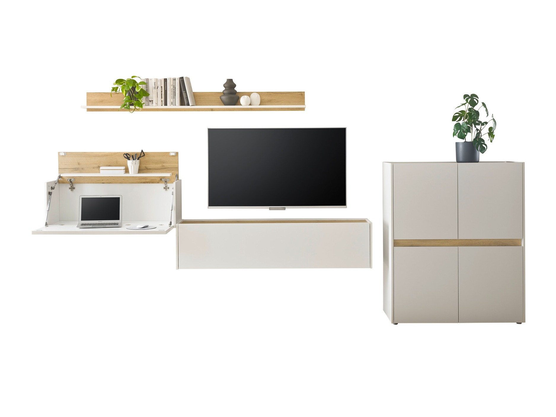 Komplet za dnevno sobo Elbsori 144 (Bela + Wotan hrast)