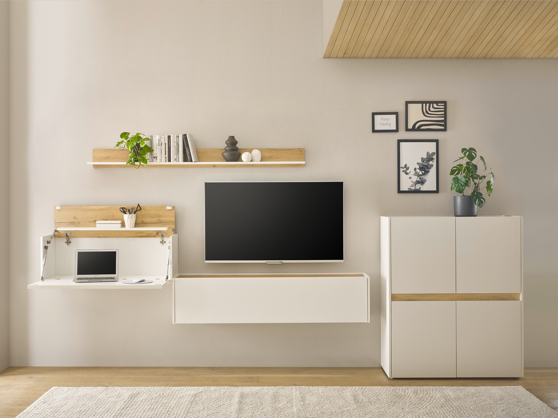 Komplet za dnevno sobo Elbsori 144 (Bela + Wotan hrast)