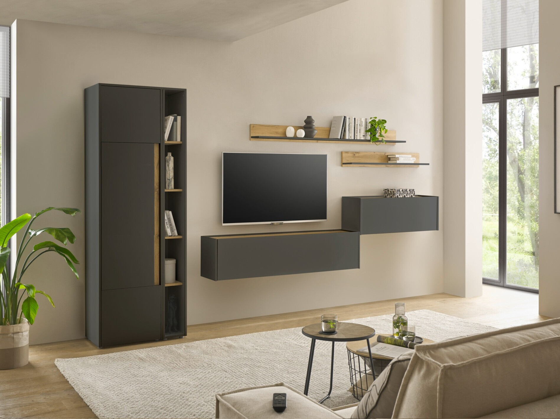 Komplet za dnevno sobo Elbsori 145 (Antracit + Wotan hrast)