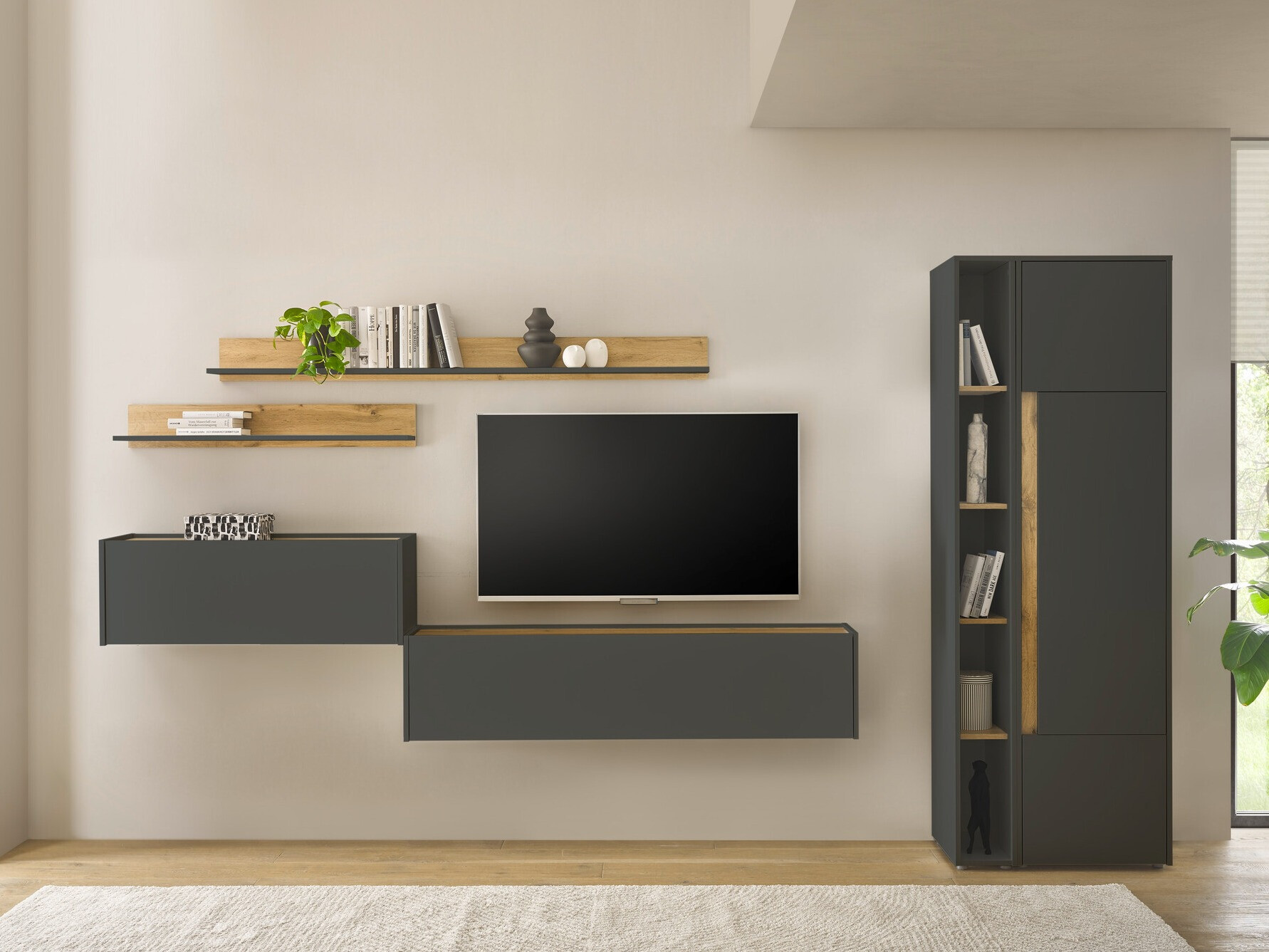 Komplet za dnevno sobo Elbsori 145 (Antracit + Wotan hrast)