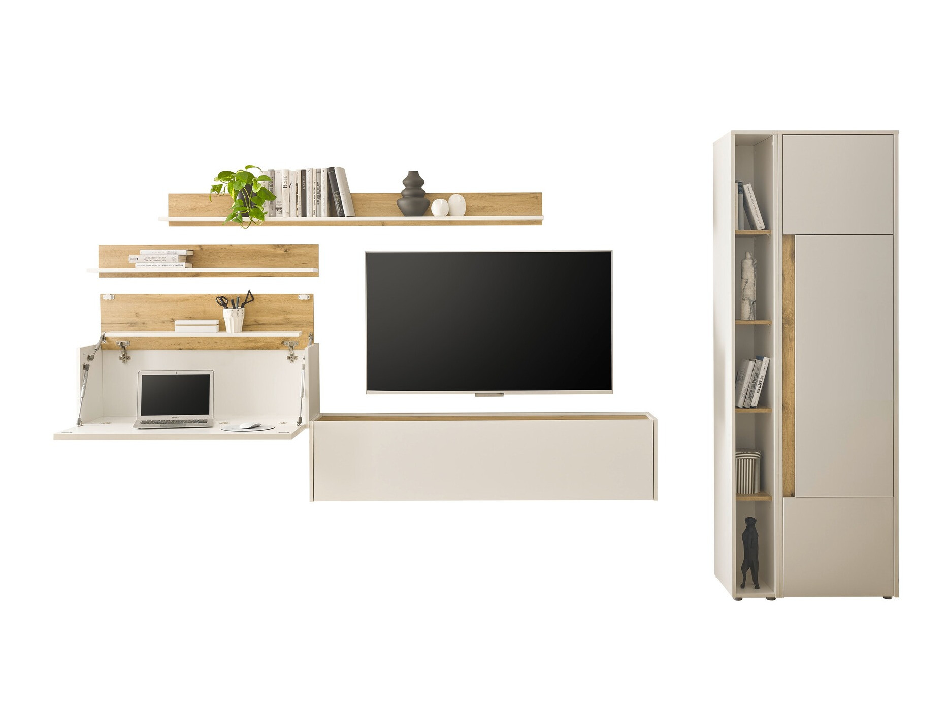 Komplet za dnevno sobo Elbsori 145 (Bela + Wotan hrast)