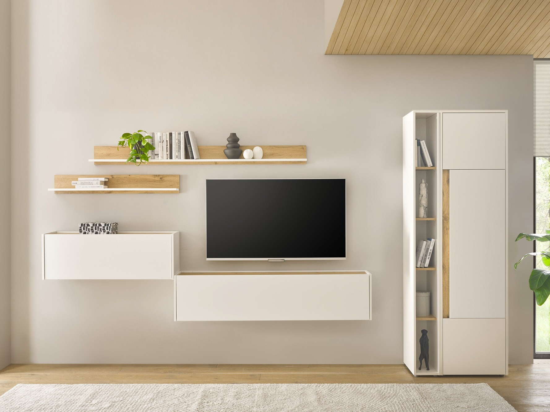 Komplet za dnevno sobo Elbsori 145 (Bela + Wotan hrast)