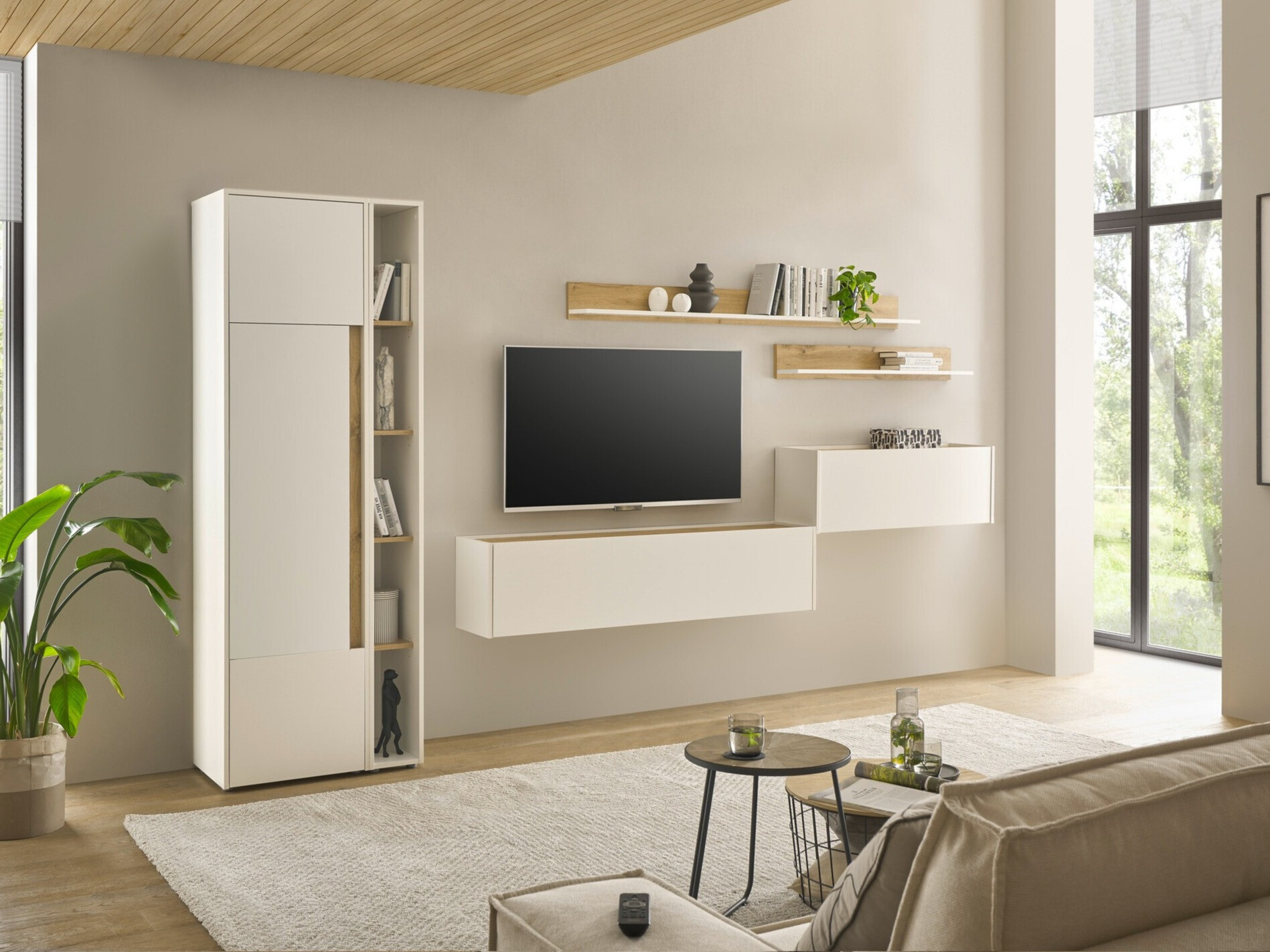 Komplet za dnevno sobo Elbsori 145 (Bela + Wotan hrast)