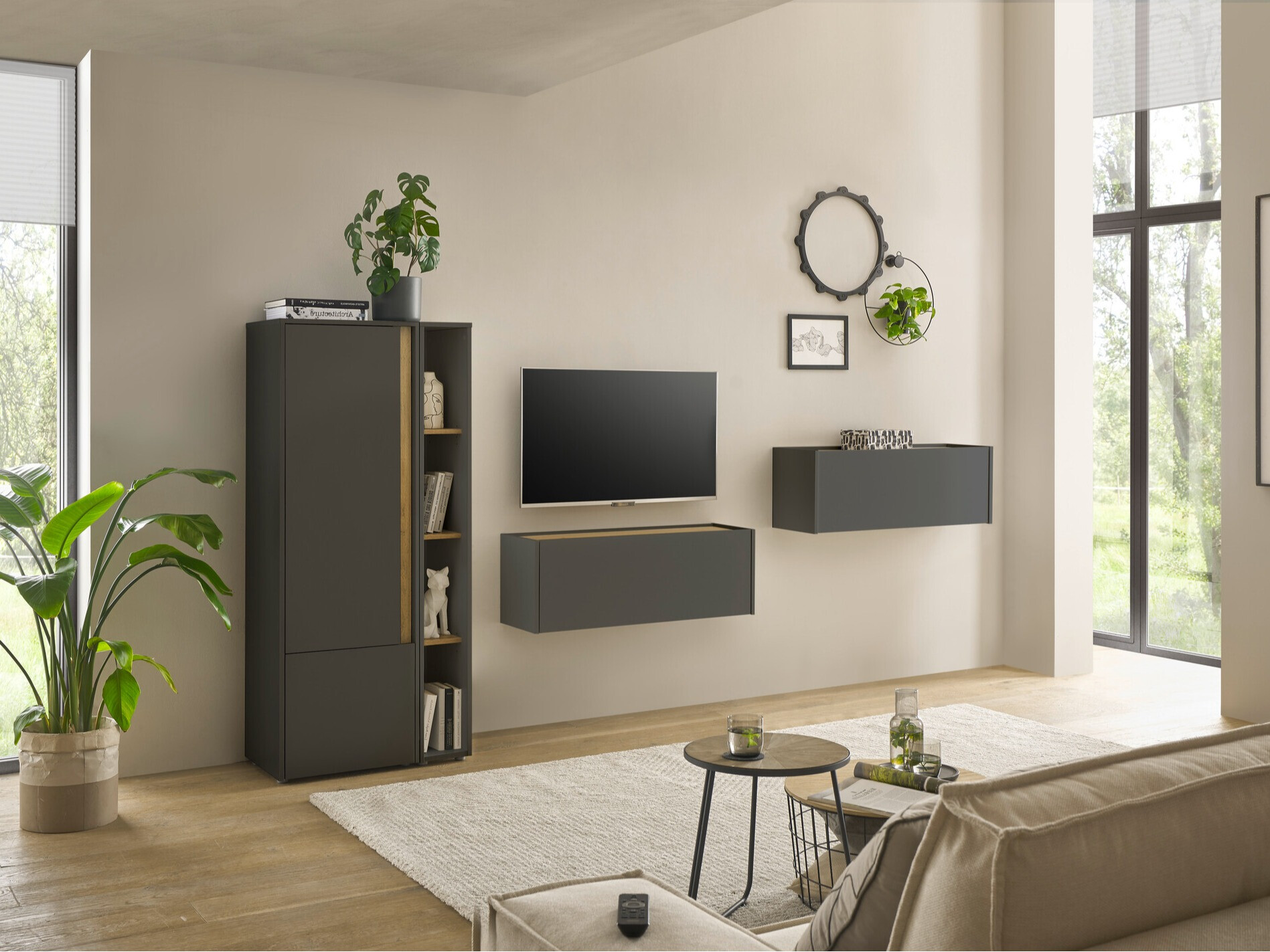 Komplet za dnevno sobo Elbsori 146 (Antracit + Wotan hrast)