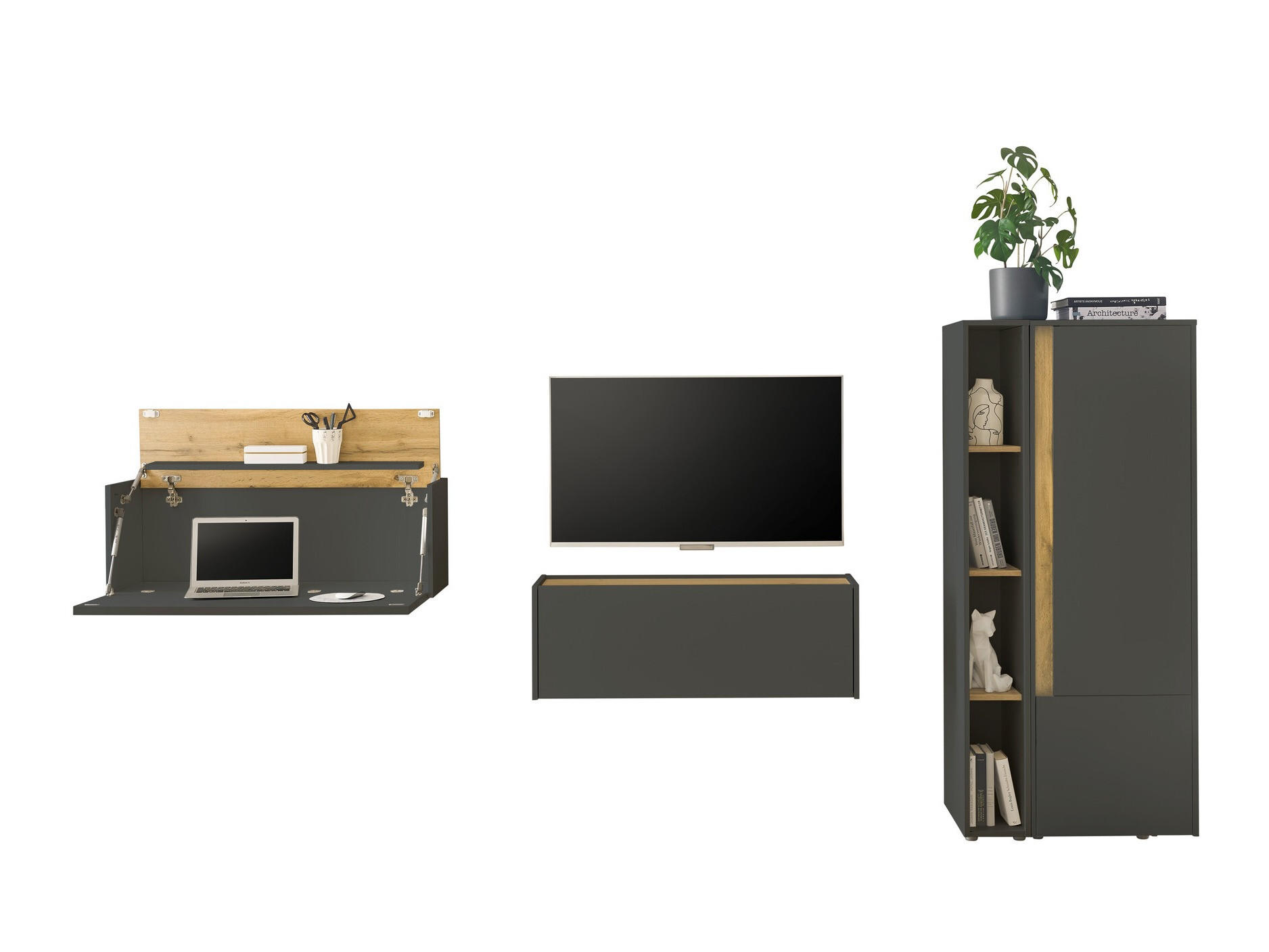 Komplet za dnevno sobo Elbsori 146 (Antracit + Wotan hrast)