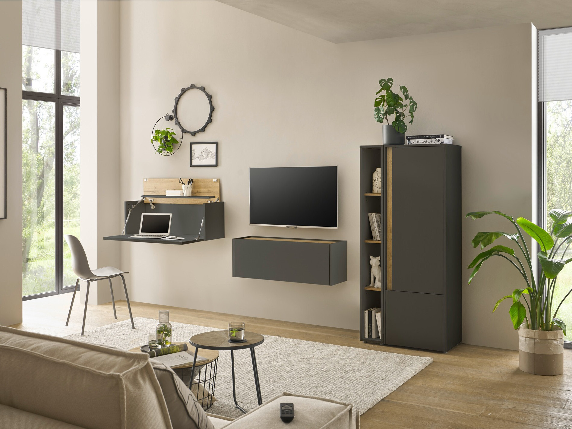 Komplet za dnevno sobo Elbsori 146 (Antracit + Wotan hrast)