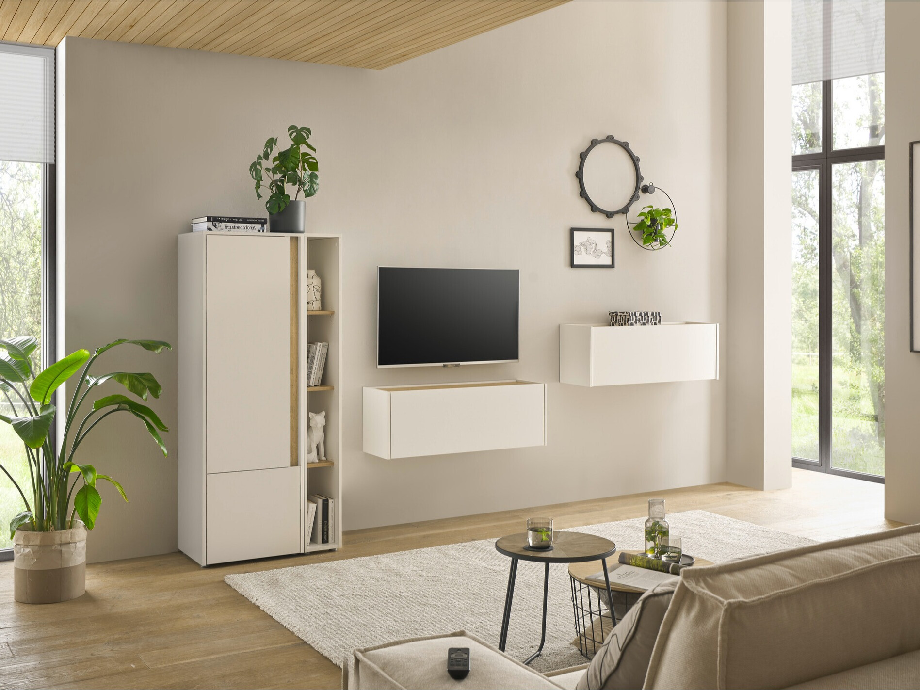 Komplet za dnevno sobo Elbsori 146 (Bela + Wotan hrast)