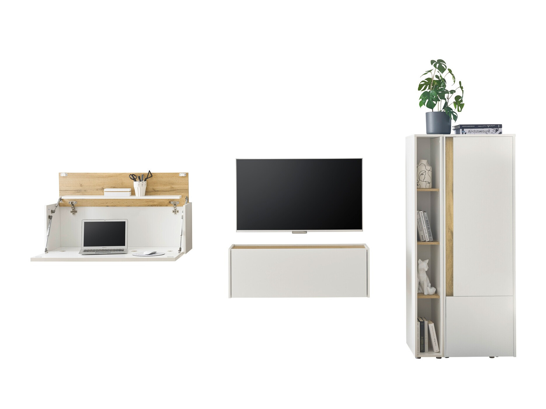 Komplet za dnevno sobo Elbsori 146 (Bela + Wotan hrast)