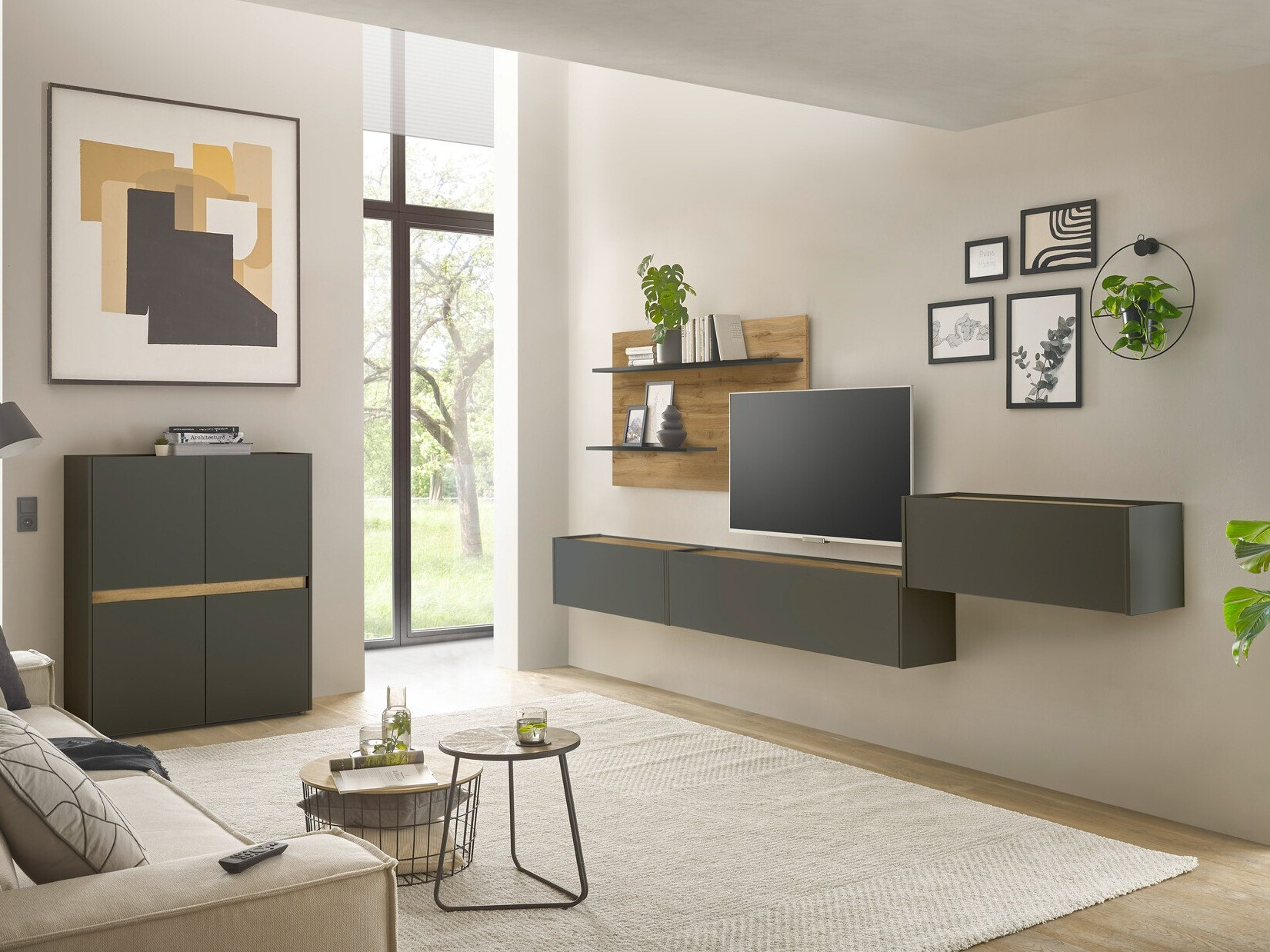 Komplet za dnevno sobo Elbsori 147 (Antracit + Wotan hrast)