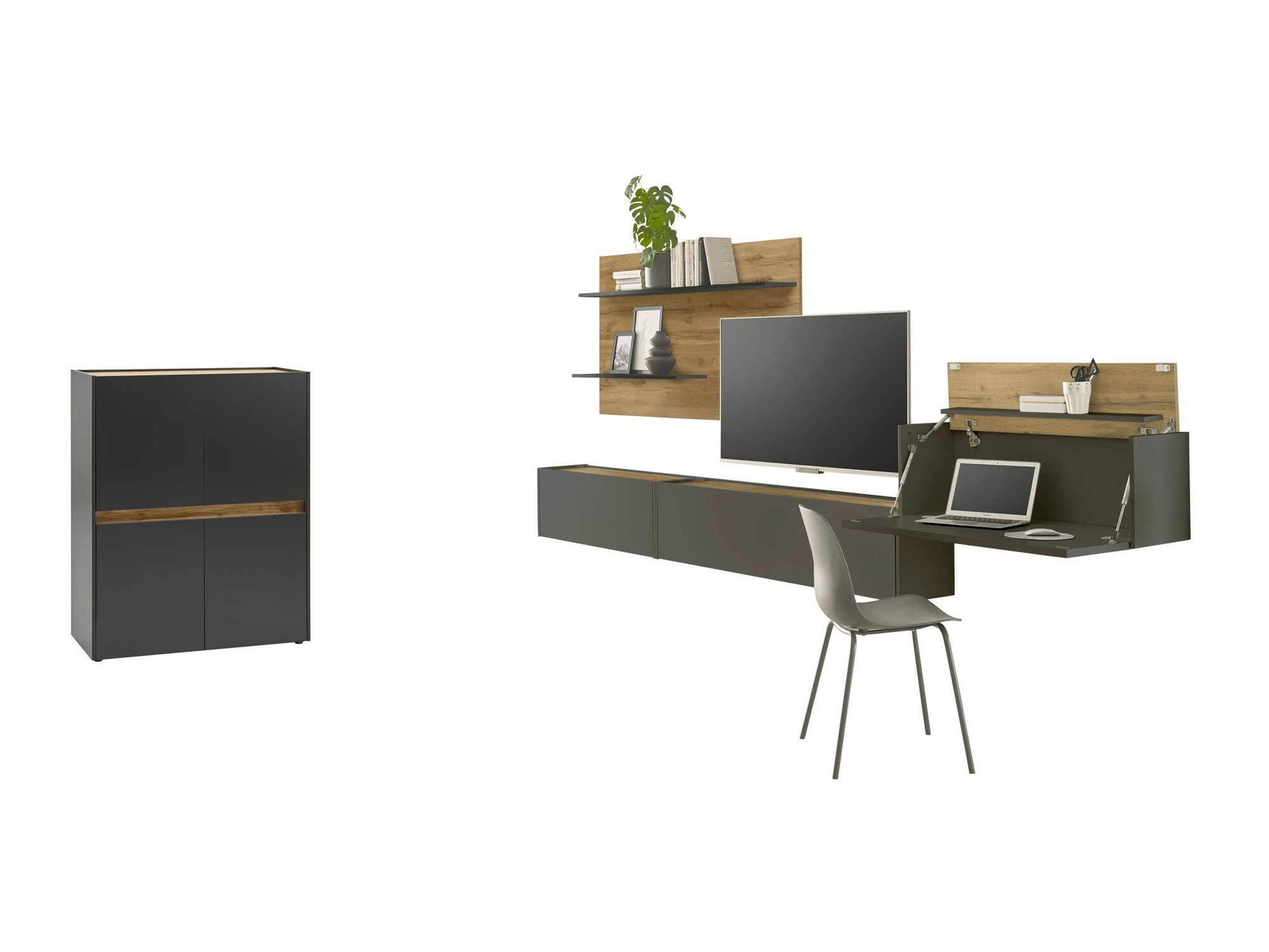 Komplet za dnevno sobo Elbsori 147 (Antracit + Wotan hrast)