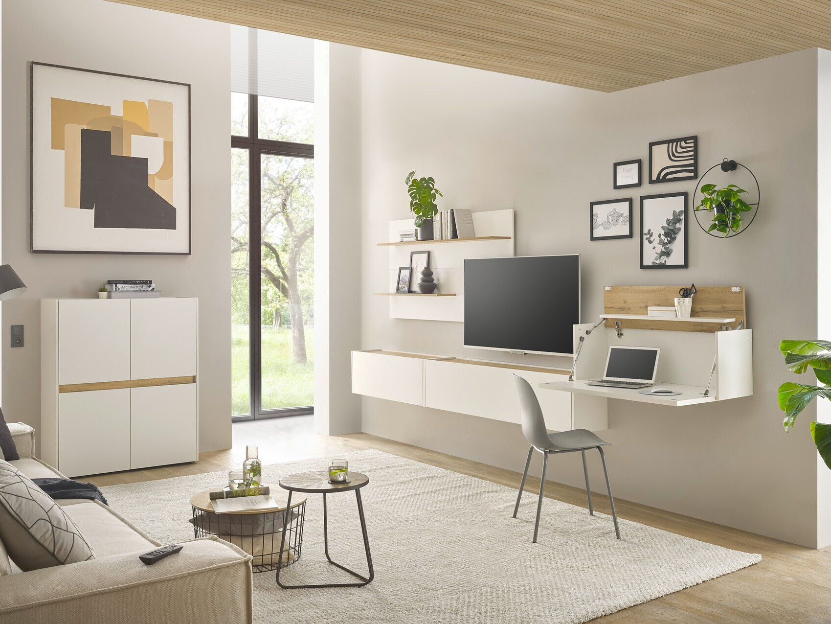 Komplet za dnevno sobo Elbsori 147 (Bela + Wotan hrast)