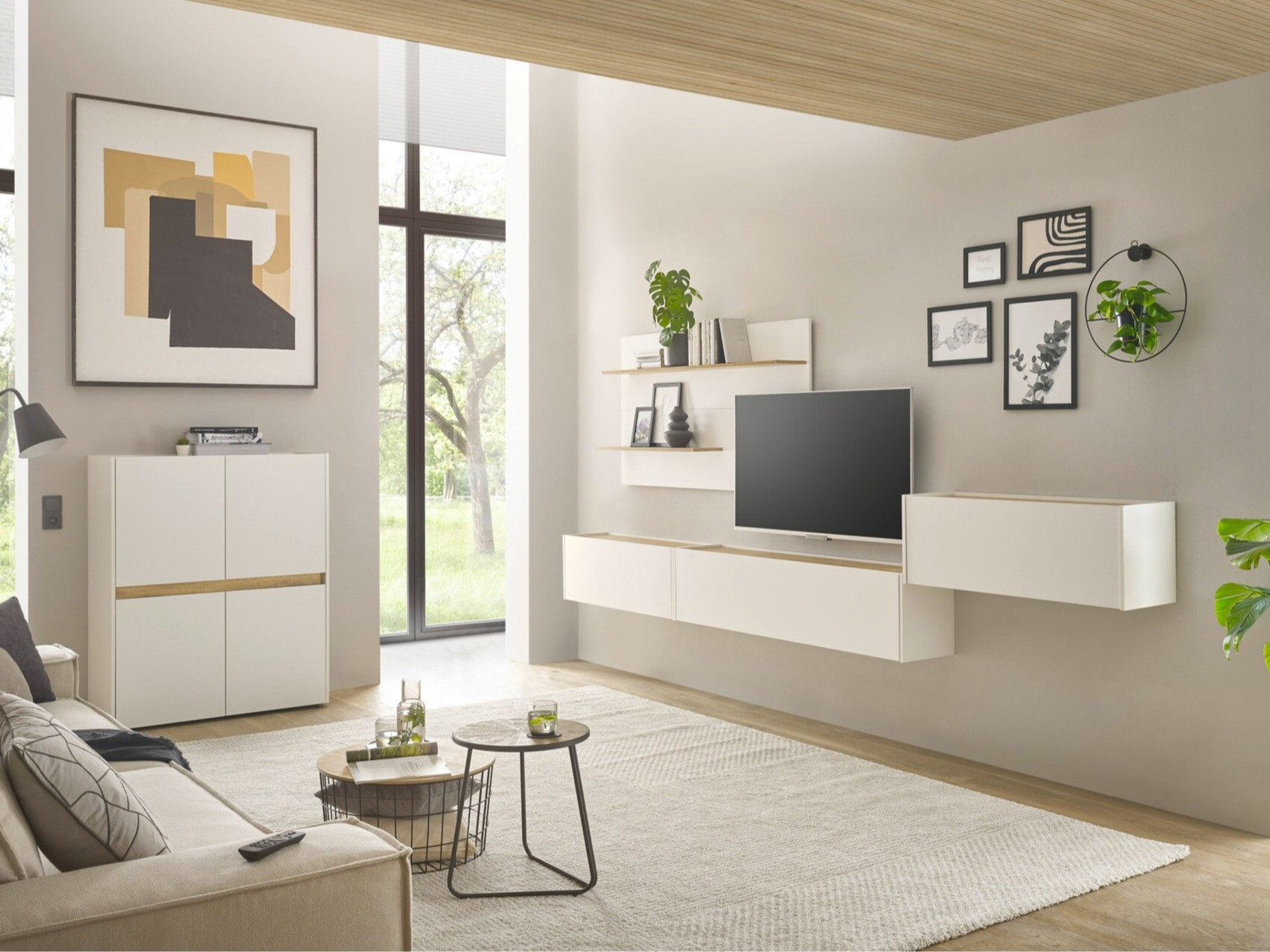 Komplet za dnevno sobo Elbsori 147 (Bela + Wotan hrast)