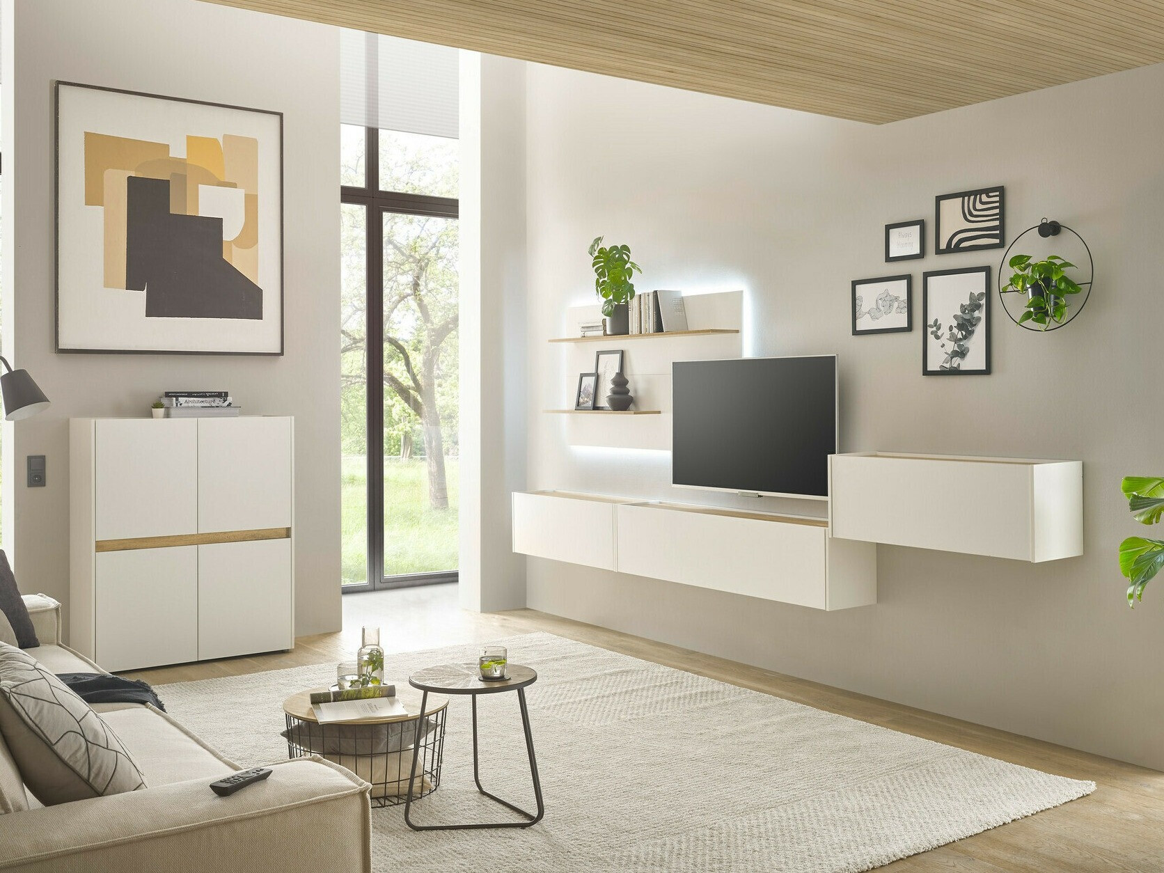 Komplet za dnevno sobo Elbsori 147 (Bela + Wotan hrast)