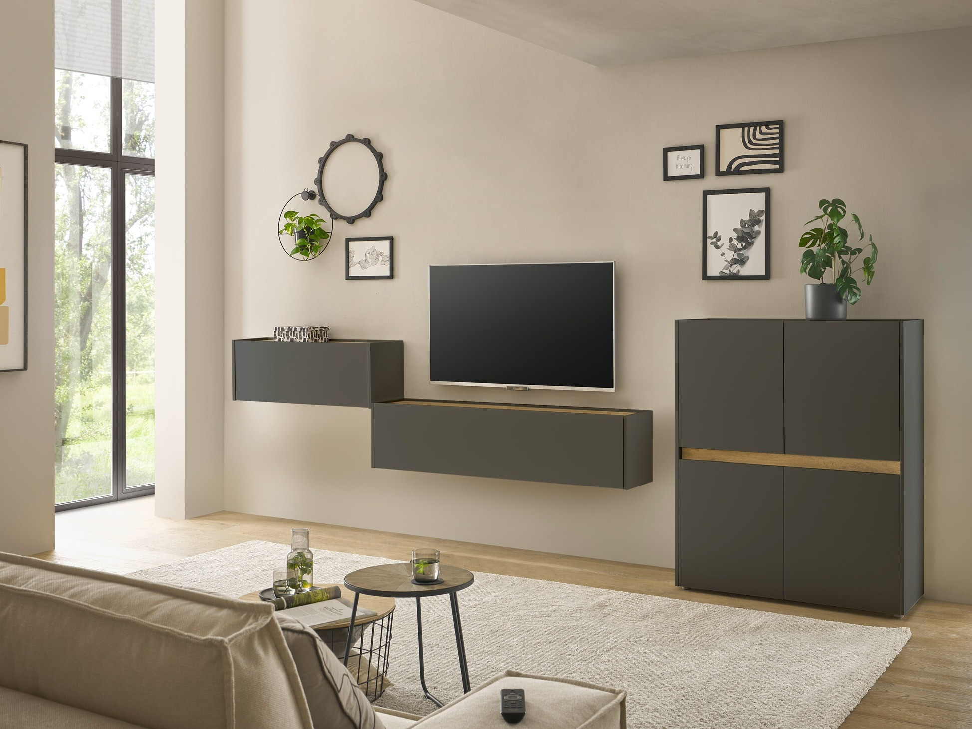 Komplet za dnevno sobo Elbsori 148 (Antracit + Wotan hrast)