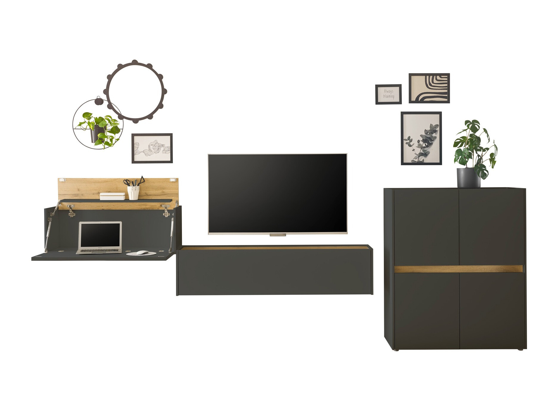 Komplet za dnevno sobo Elbsori 148 (Antracit + Wotan hrast)